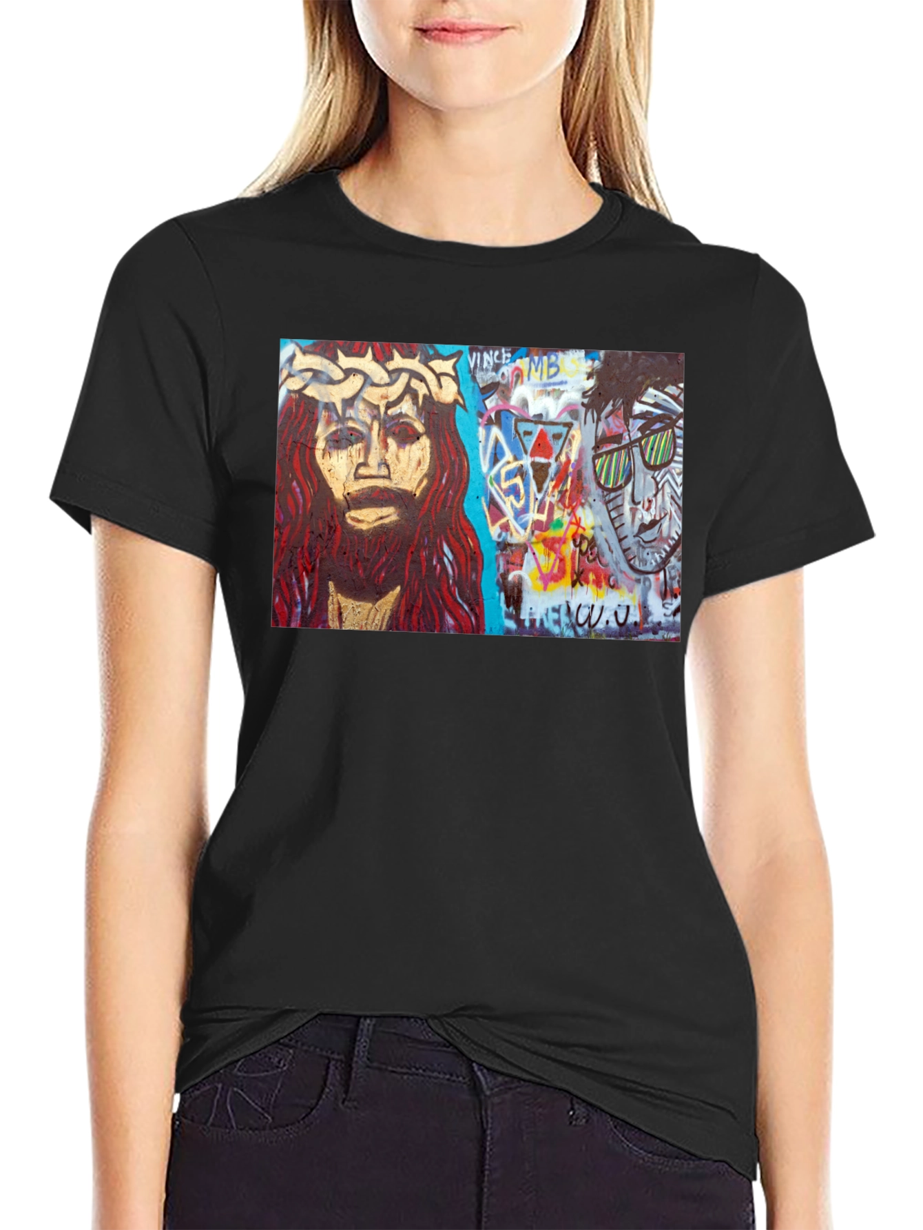 Street Art Graphic Print Black T-Shirt