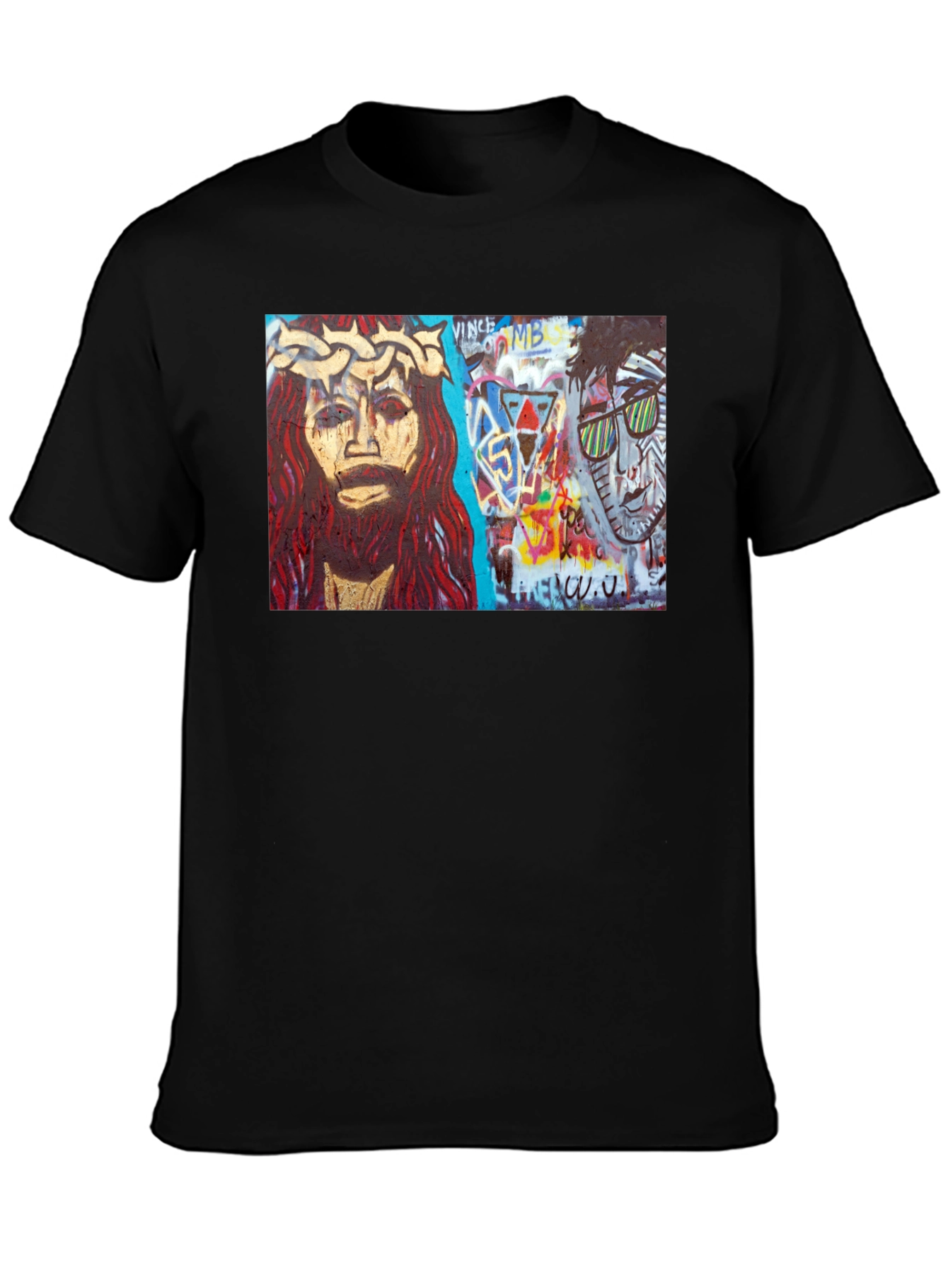 Street Art Graphic Print Black T-Shirt