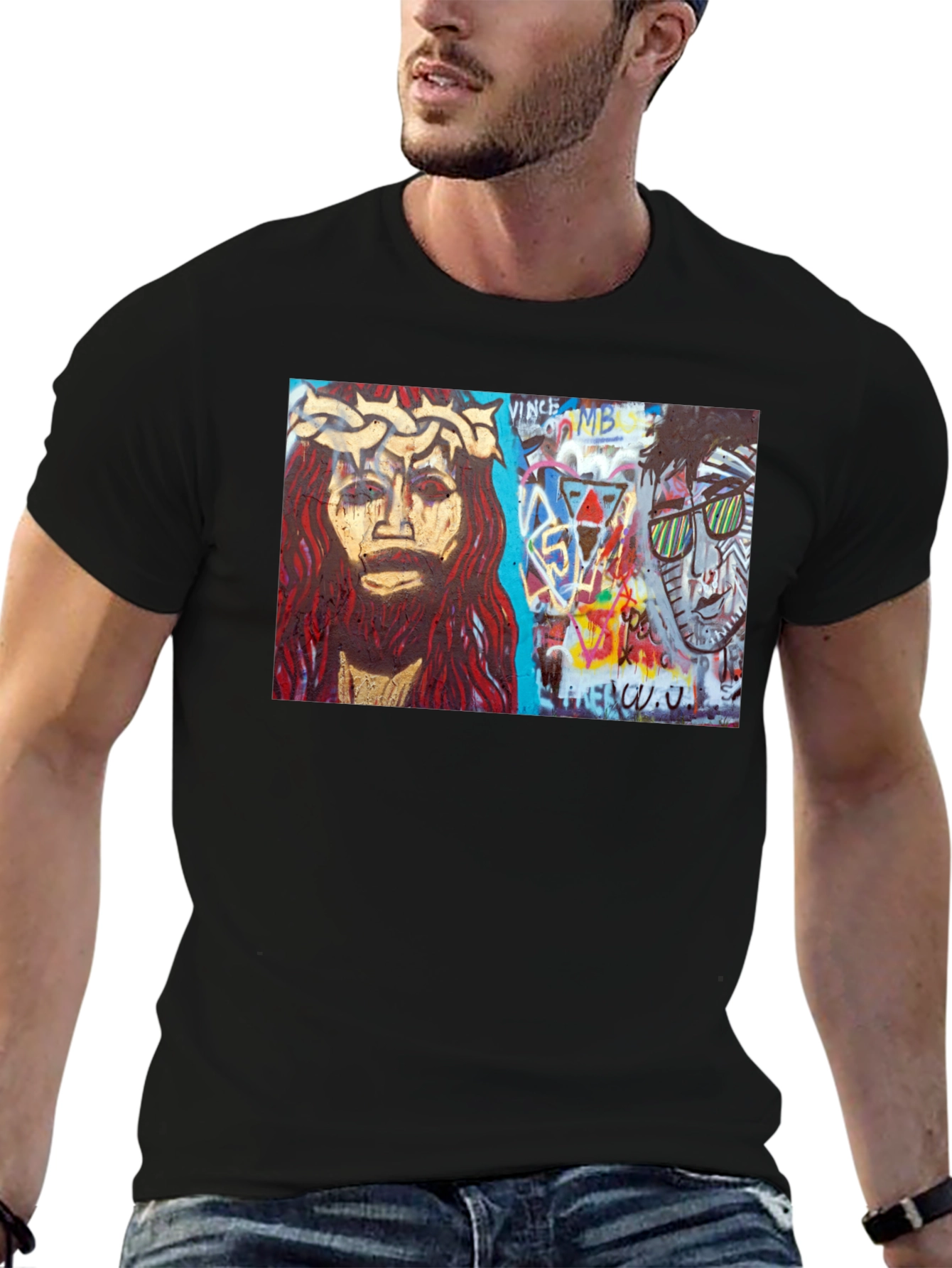 Street Art Graphic Print Black T-Shirt