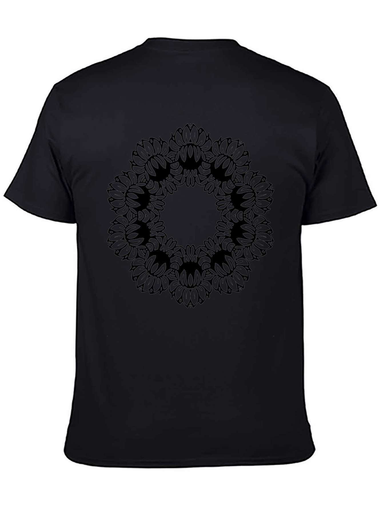 Black Sunflower Mandala Graphic T-Shirt
