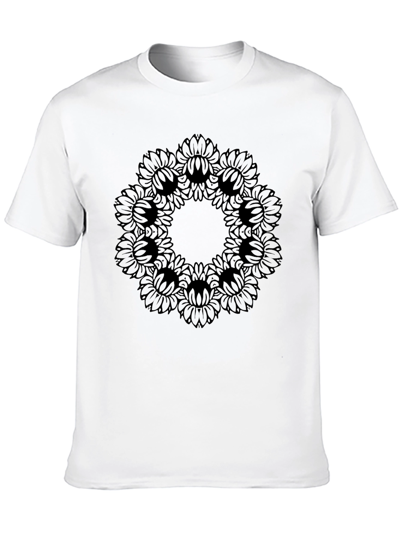 Black Sunflower Mandala Graphic T-Shirt