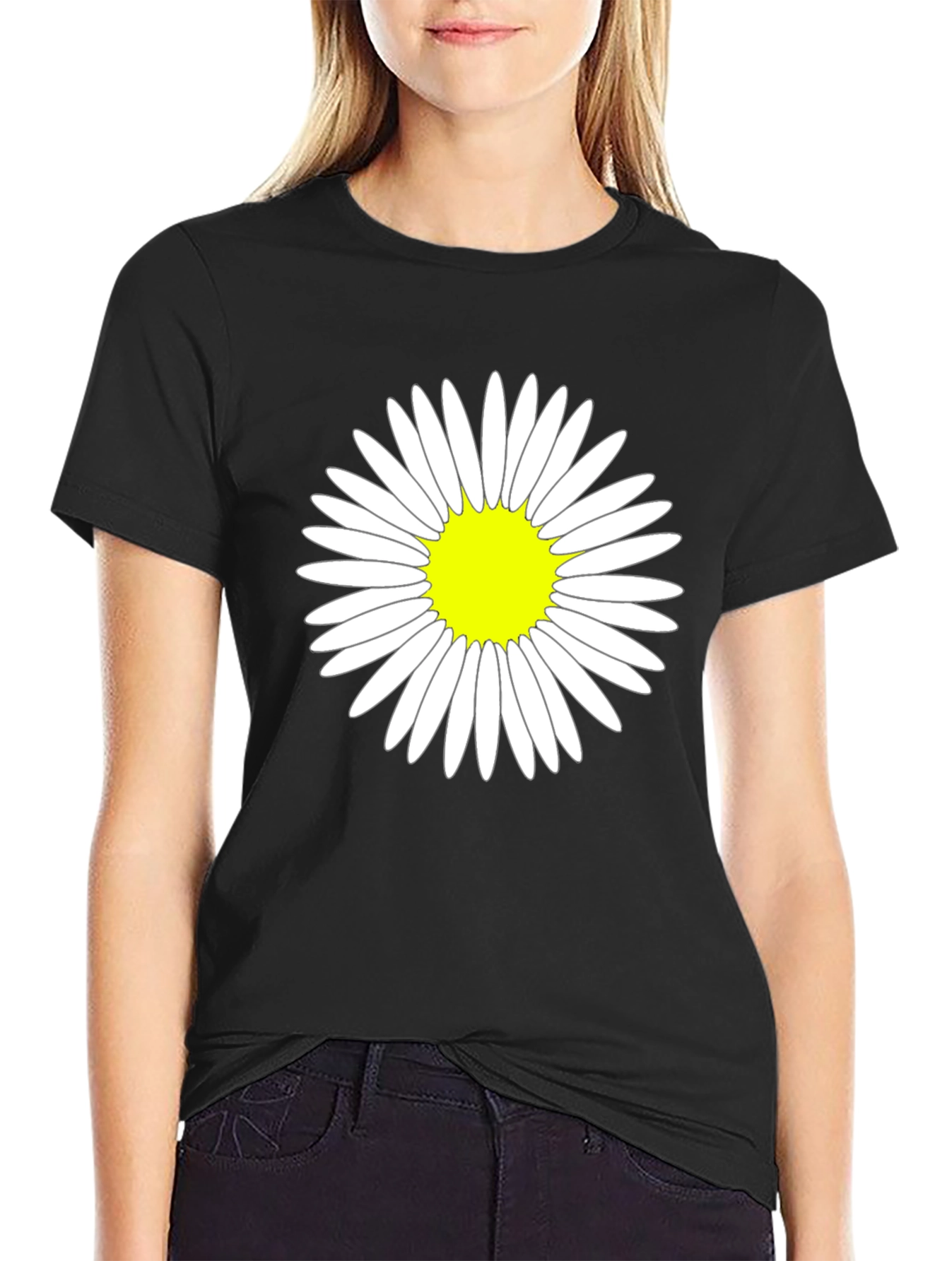 Daisy Flower Graphic Tee - Casual Black T-Shirt
