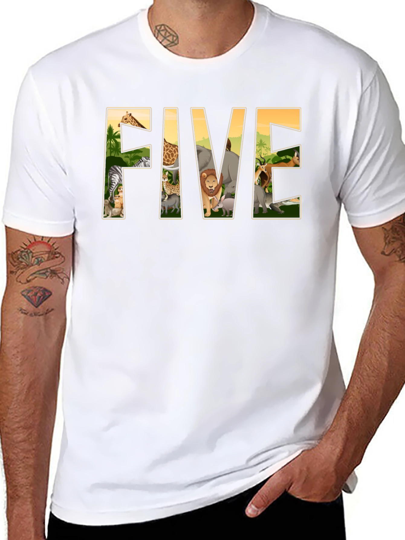Kids Five Safari Animal Birthday T-Shirt