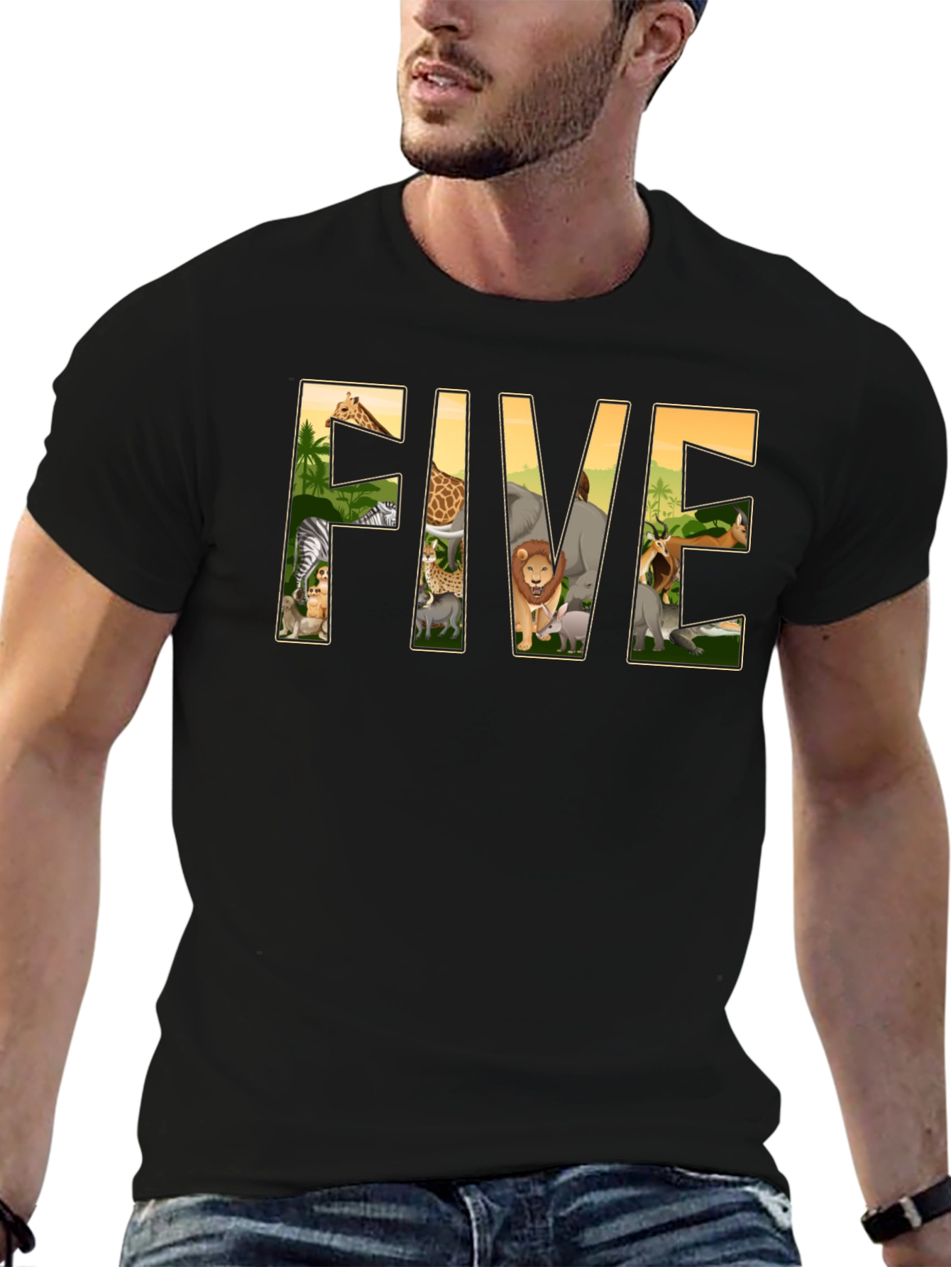 Kids Five Safari Animal Birthday T-Shirt