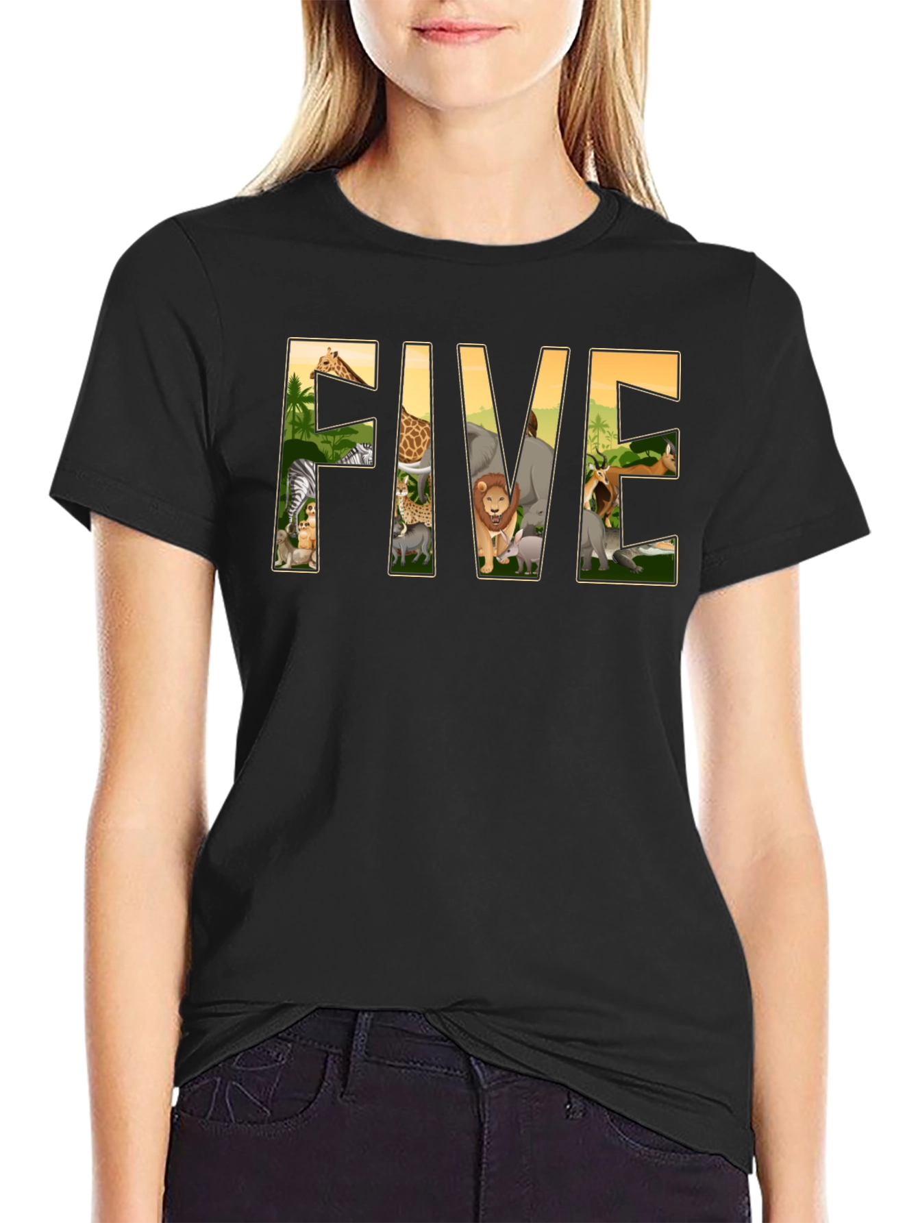 Kids Five Safari Animal Birthday T-Shirt