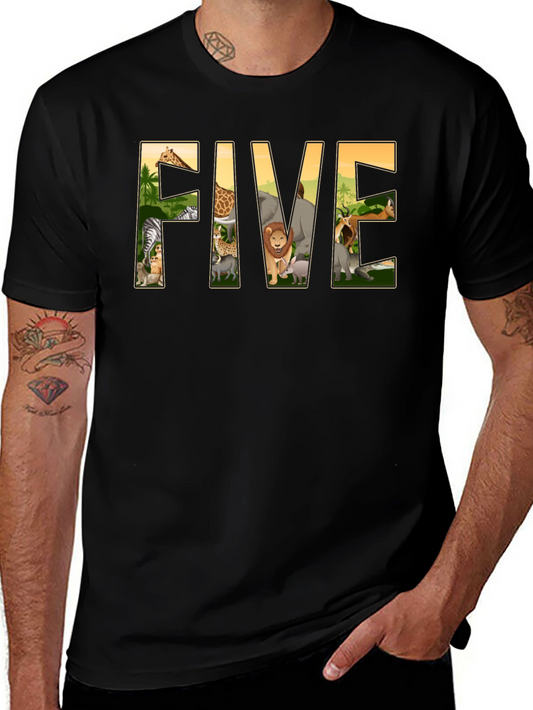 Kids Five Safari Animal Birthday T-Shirt