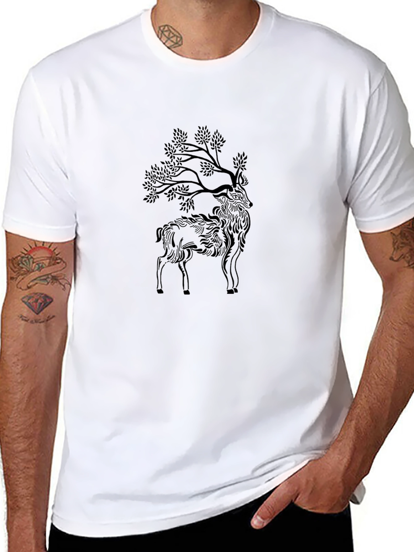 Nature-Inspired Deer Graphic Tee - Black