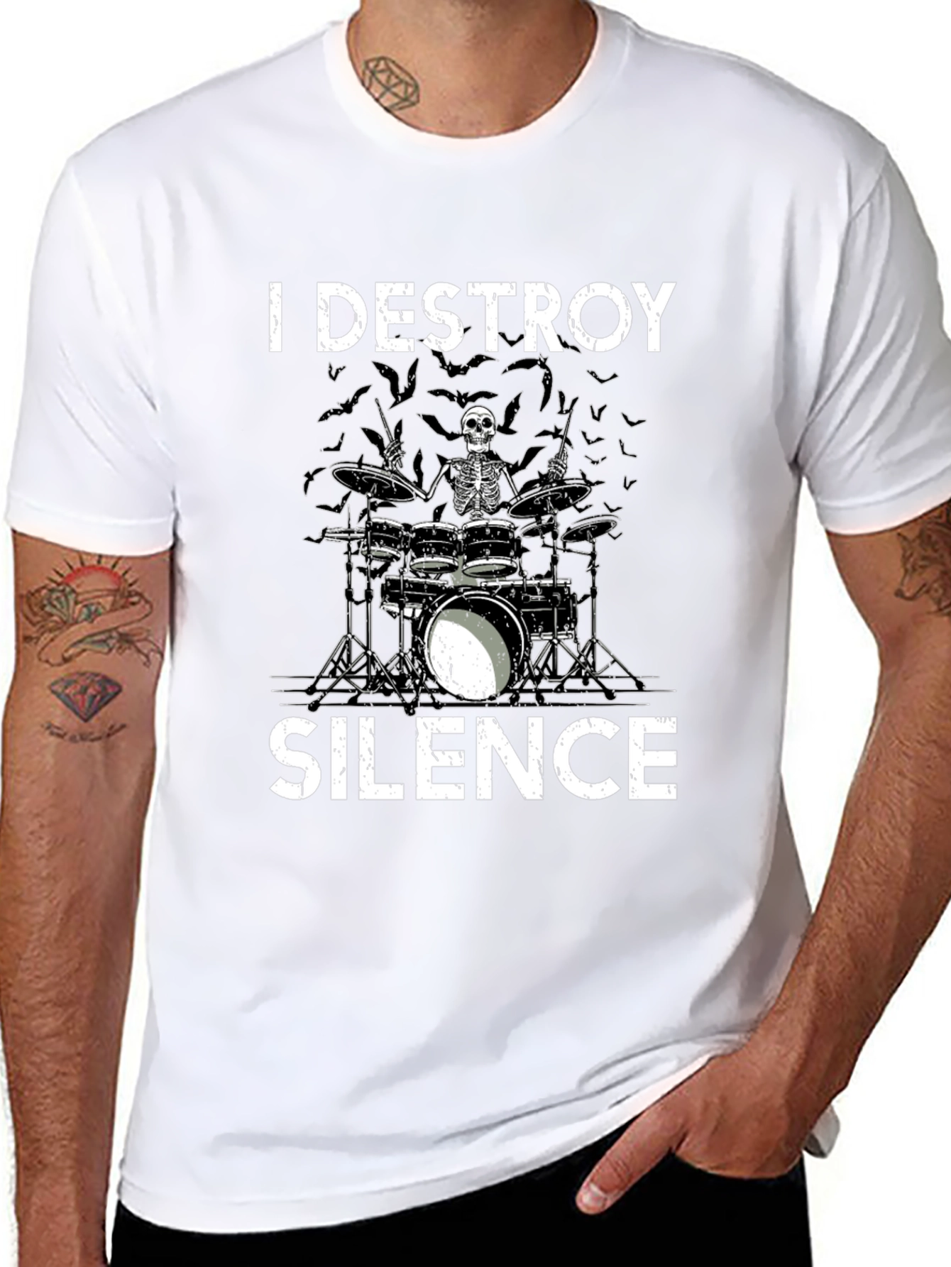 Destroy Silence Skeleton Drummer T-Shirt