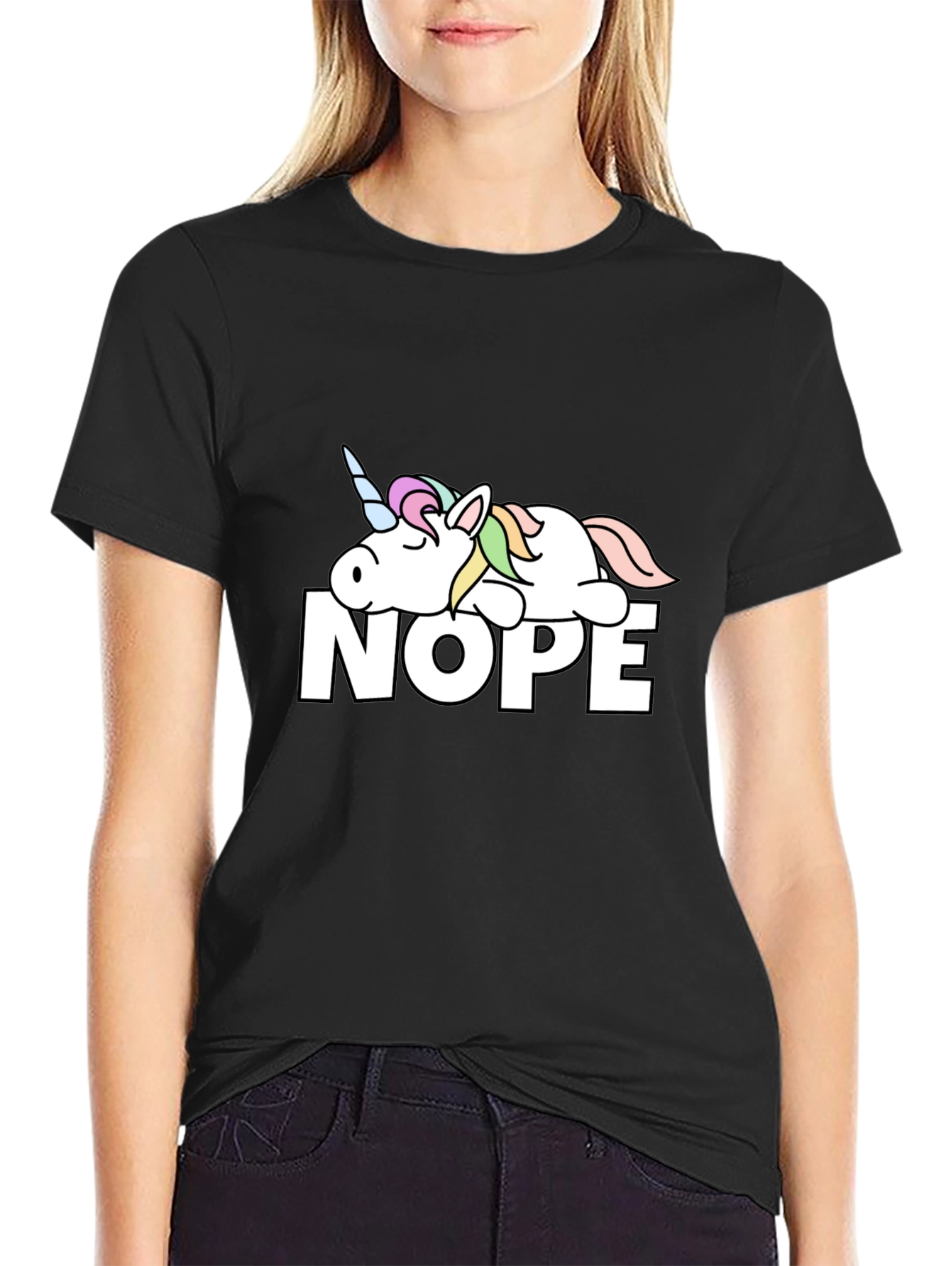 Nope Lazy Unicorn Graphic T-Shirt