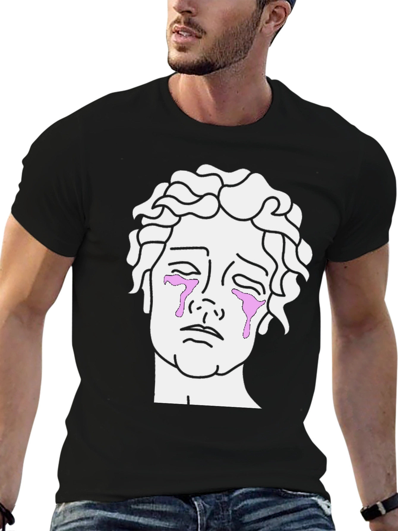 Crying Statue Graphic T-Shirt - Mens Black Tee