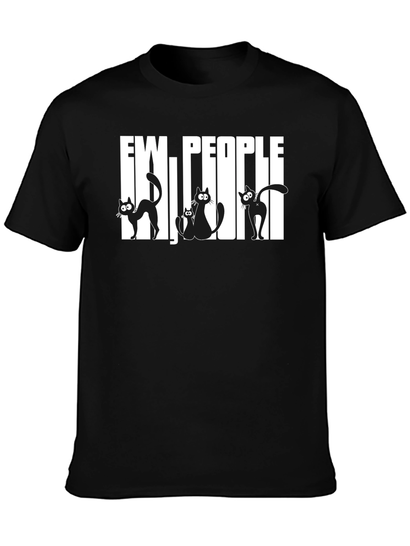 Ew People Cats Graphic T-Shirt - Black