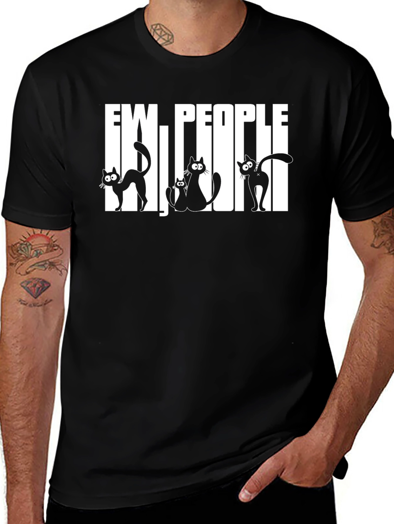 Ew People Cats Graphic T-Shirt - Black