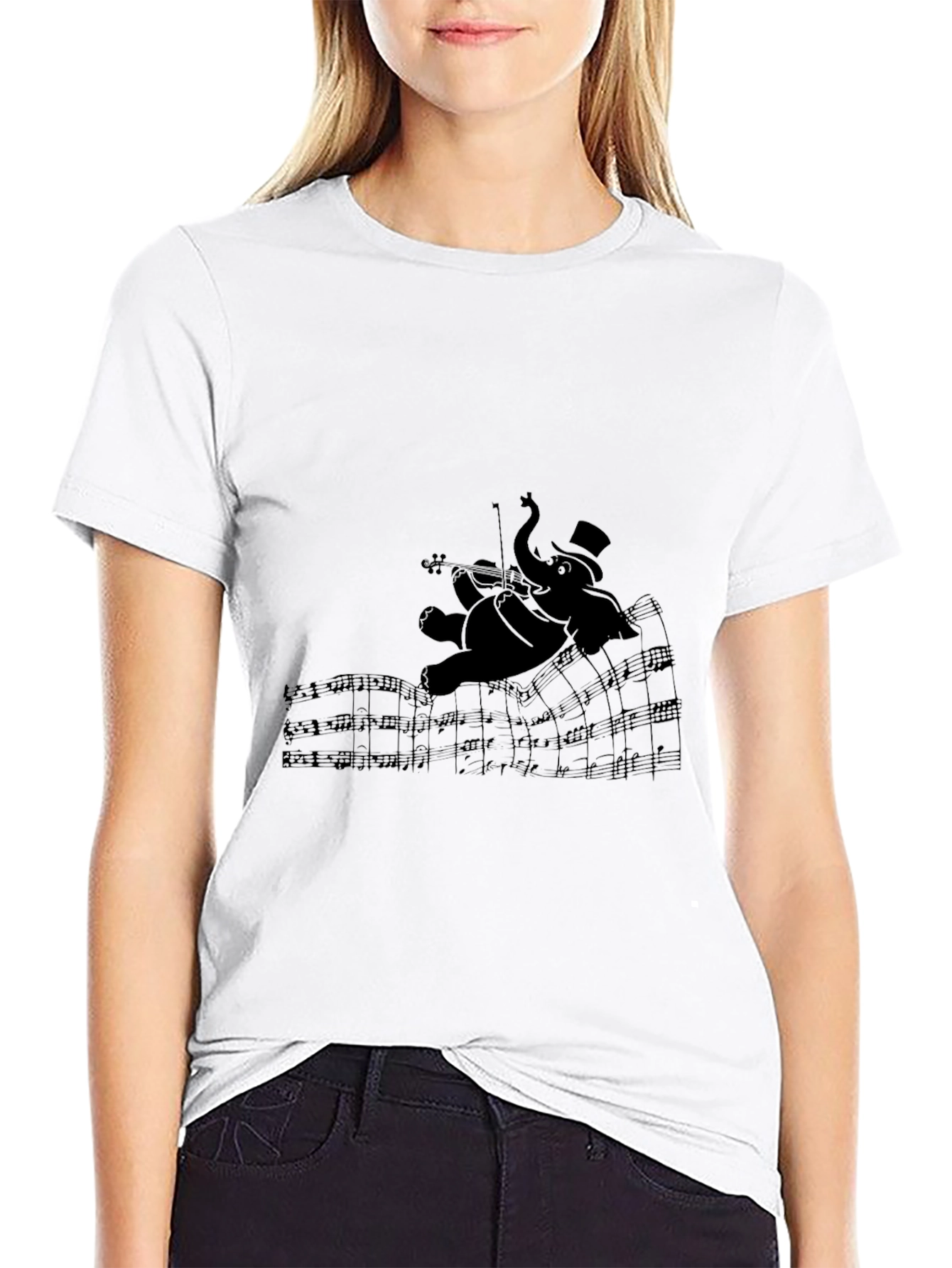 Elephant Musician Graphic T-Shirt - Black