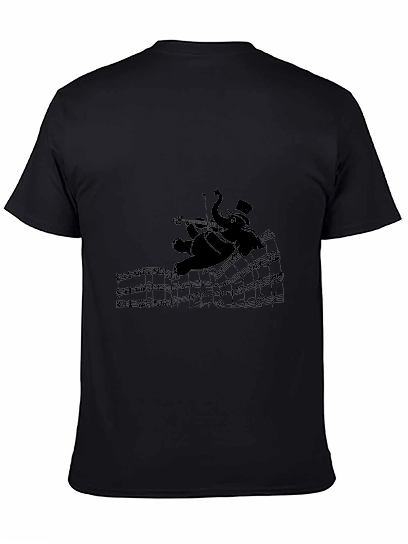 Elephant Musician Graphic T-Shirt - Black