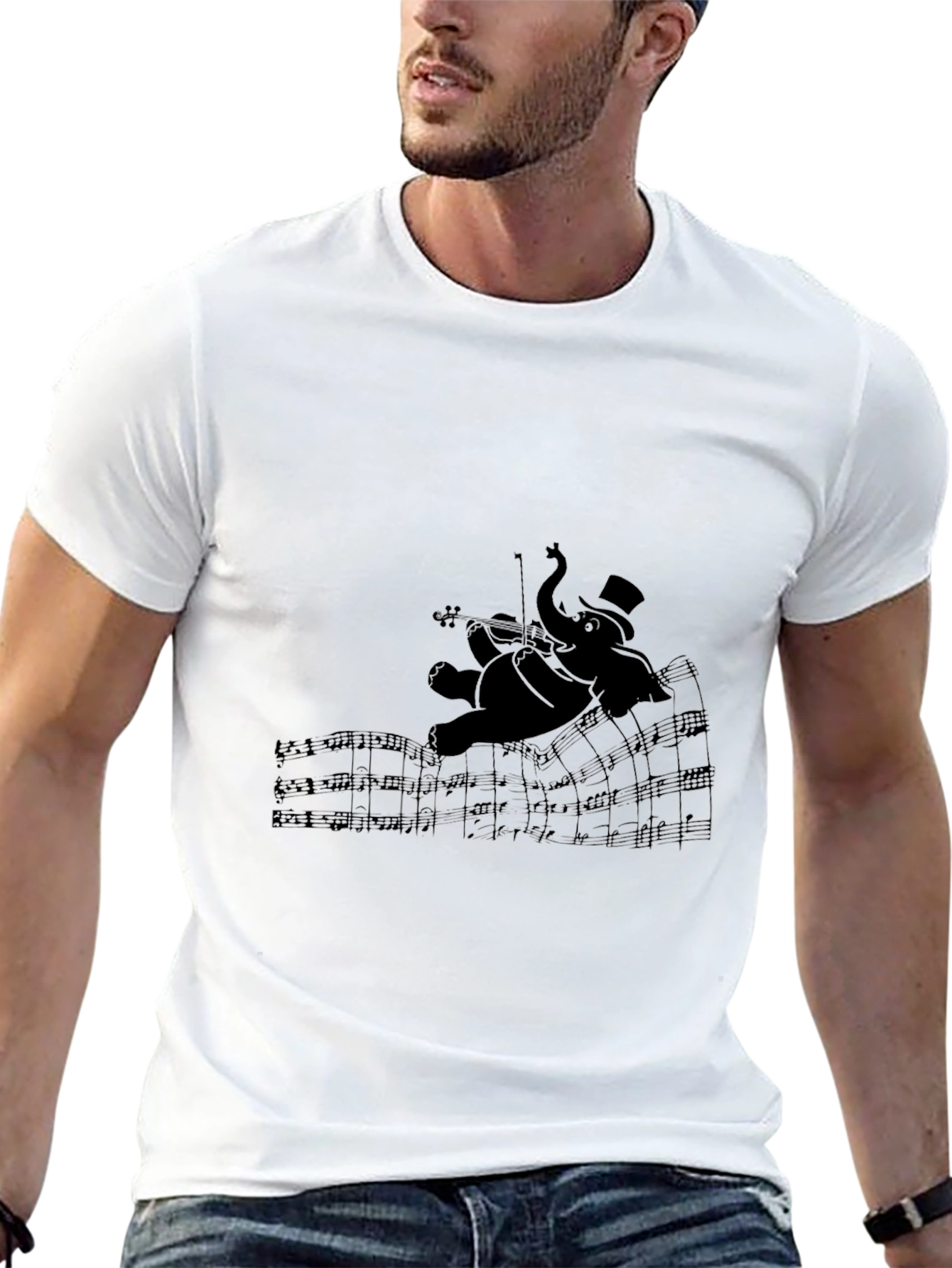 Elephant Musician Graphic T-Shirt - Black