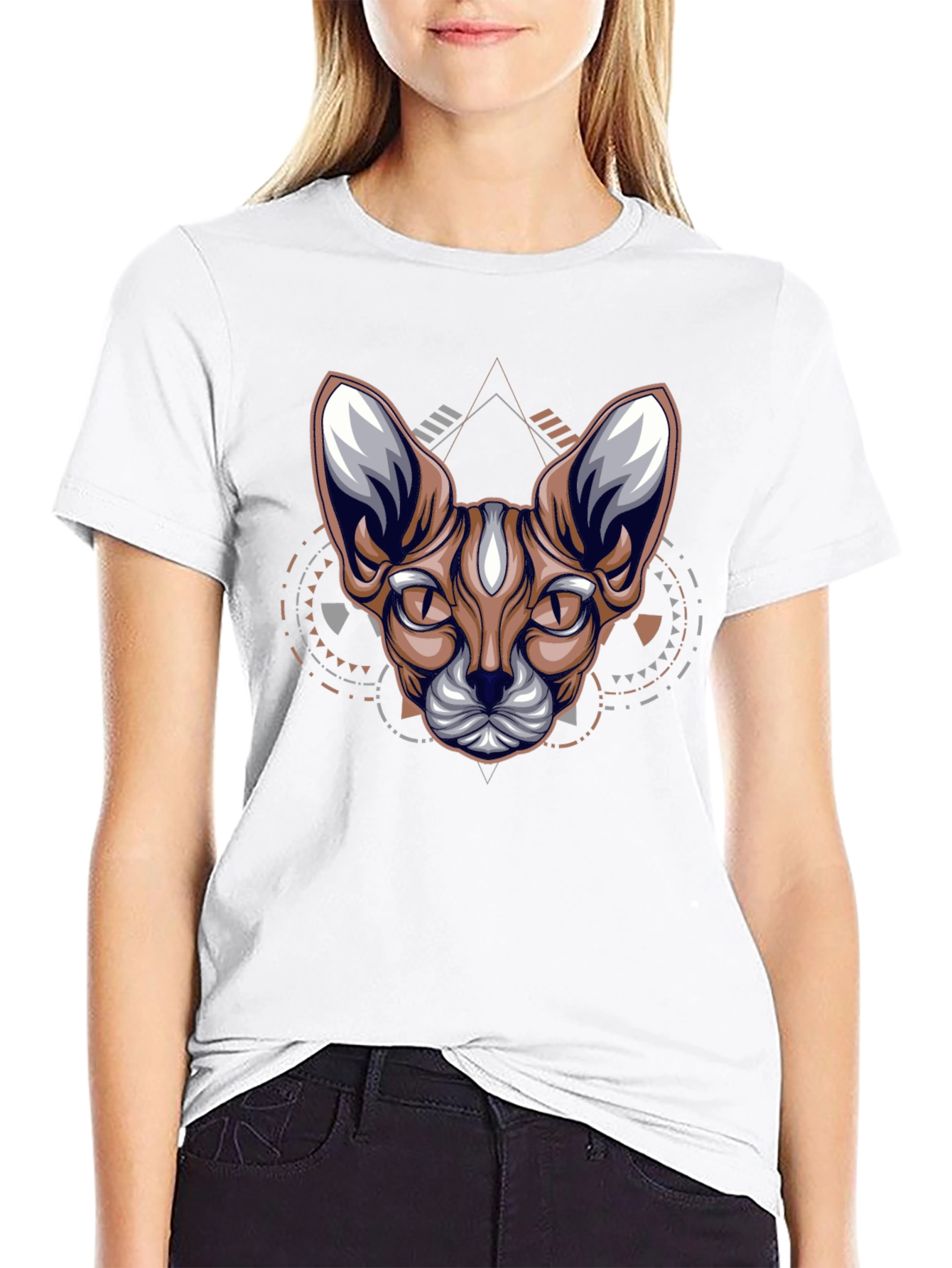 Geometric Cat Graphic Tee - Cool Streetwear