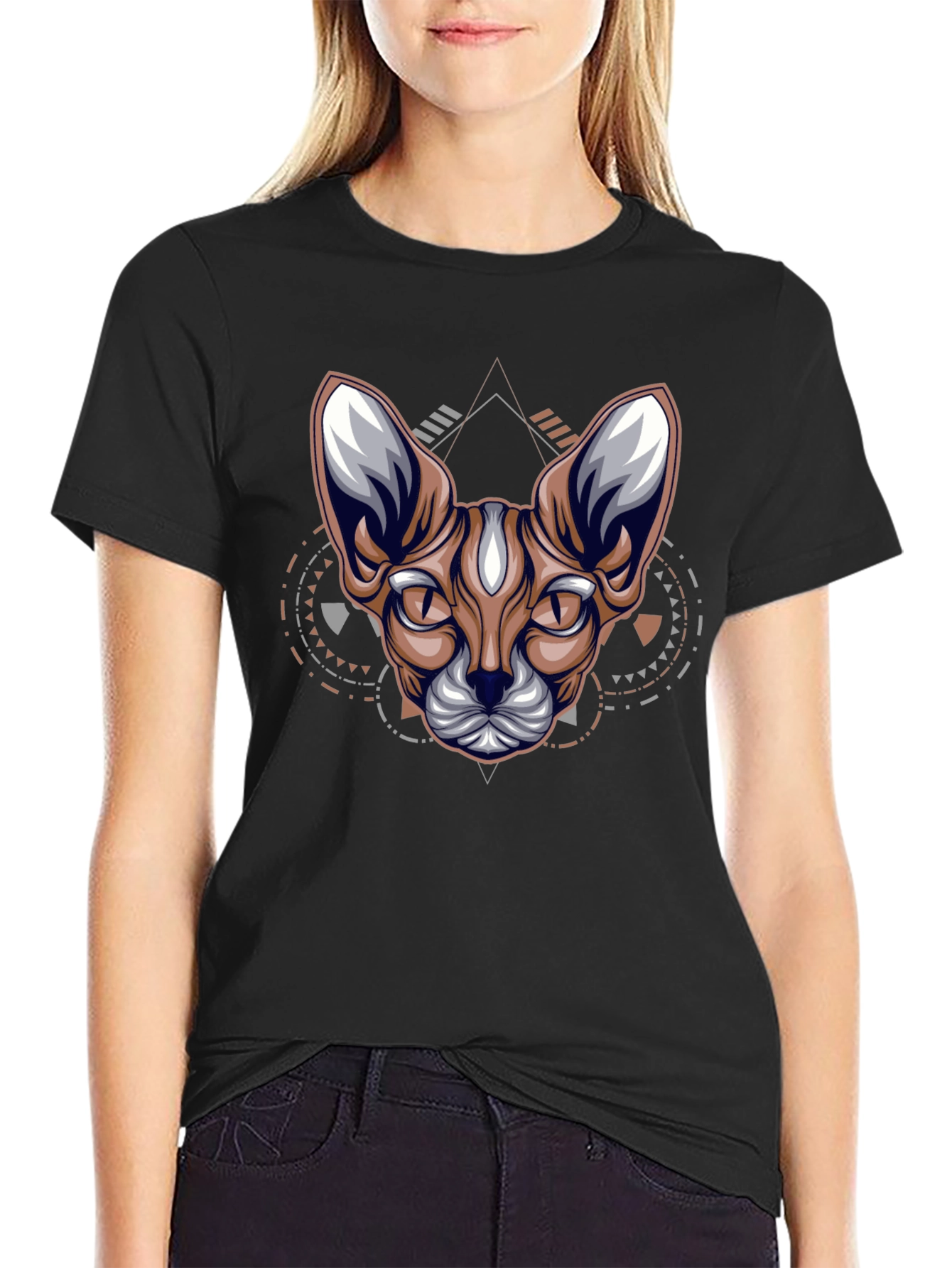 Geometric Cat Graphic Tee - Cool Streetwear