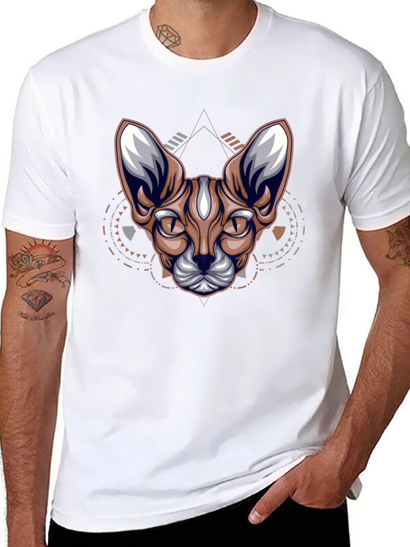Geometric Cat Graphic Tee - Cool Streetwear