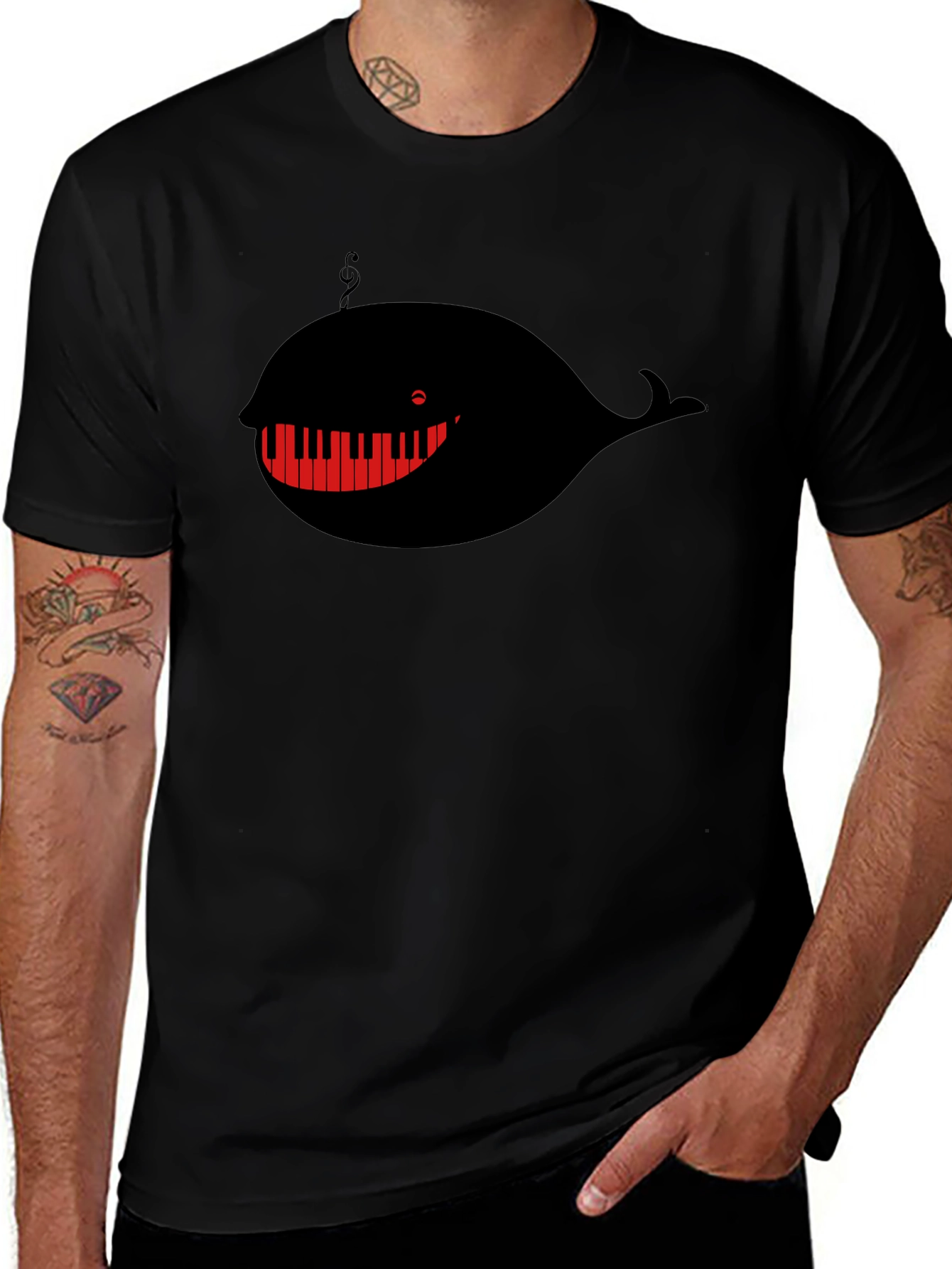 Piano Whale Graphic Tee - Mens Black T-Shirt