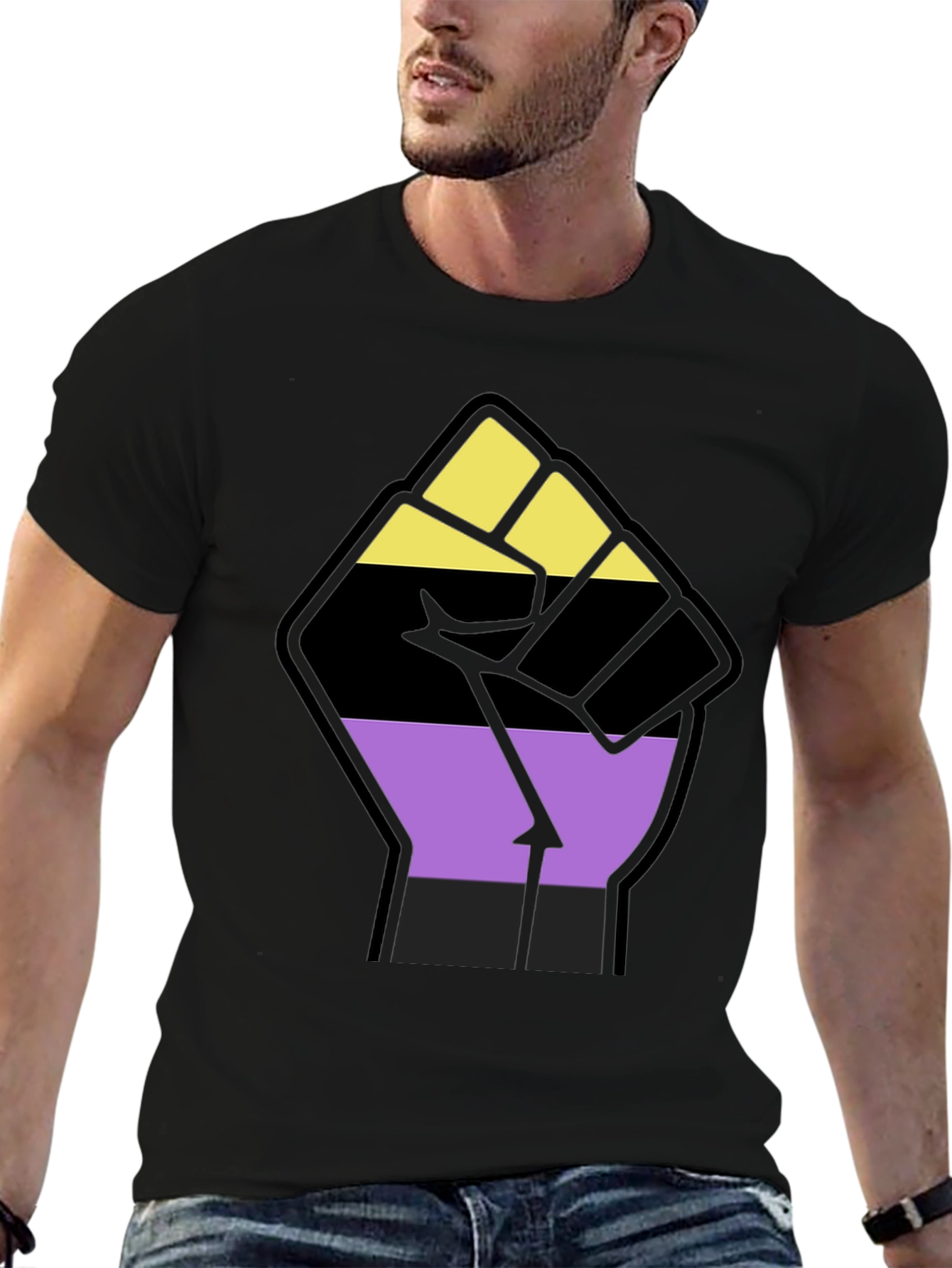 Nonbinary Pride Fist Black Tee