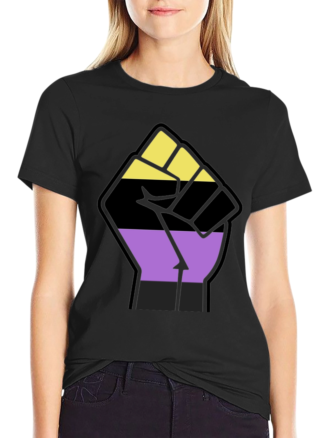 Nonbinary Pride Fist Black Tee