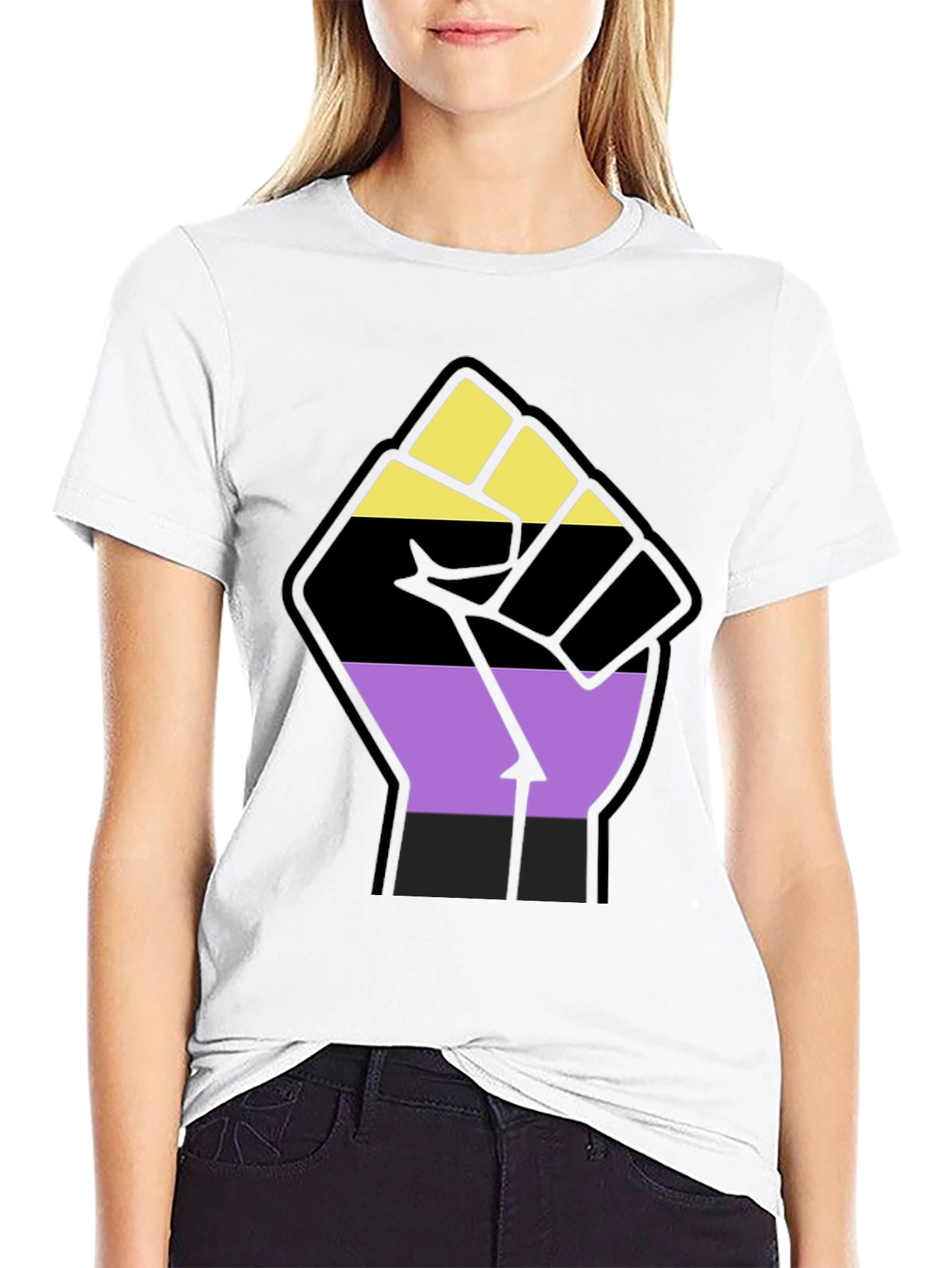 Nonbinary Pride Fist Black Tee