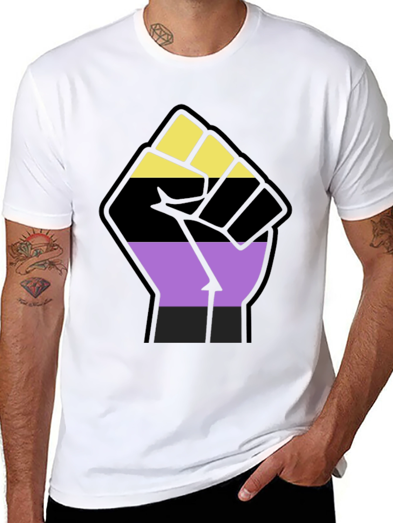 Nonbinary Pride Fist Black Tee