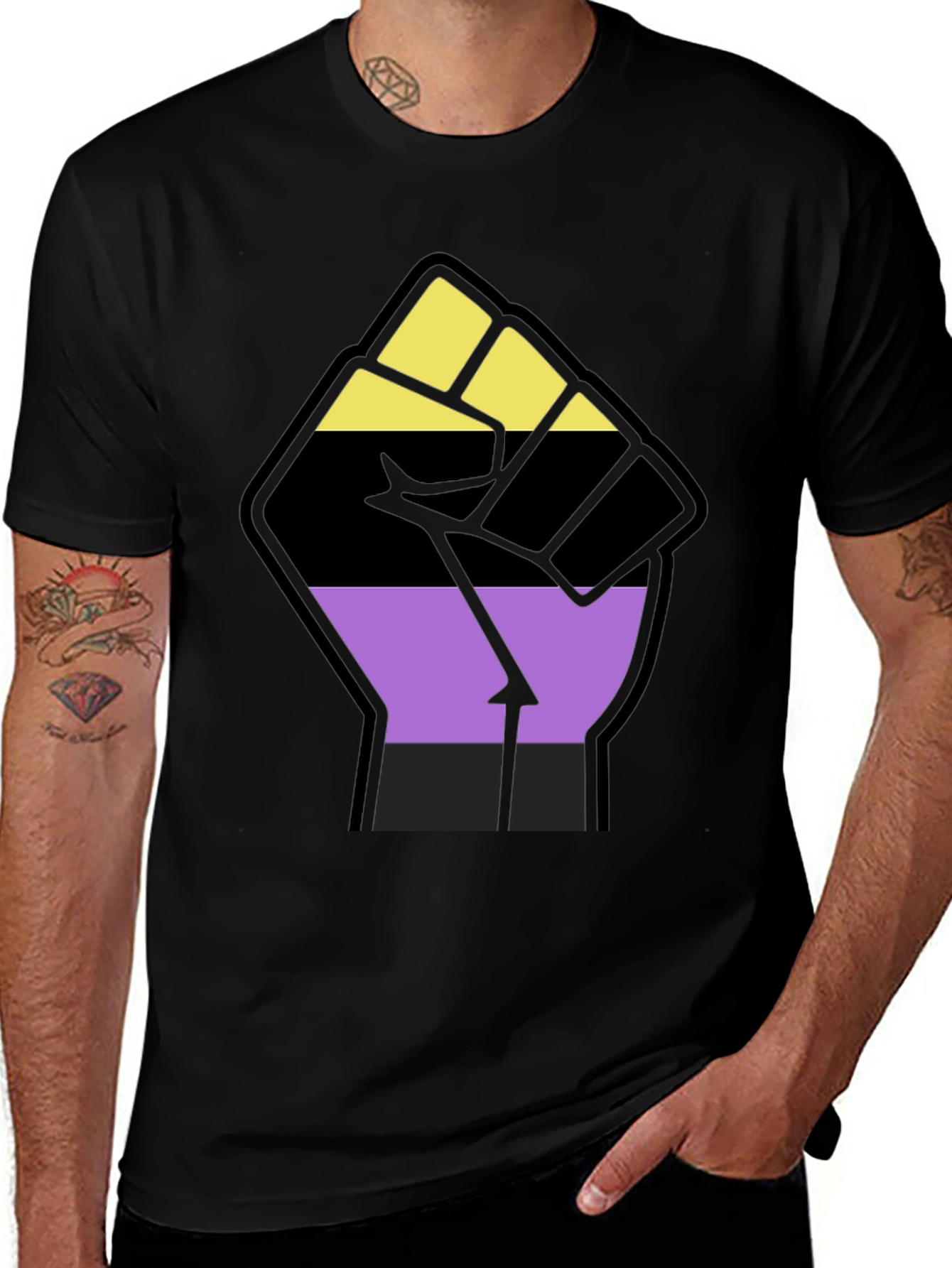 Nonbinary Pride Fist Black Tee