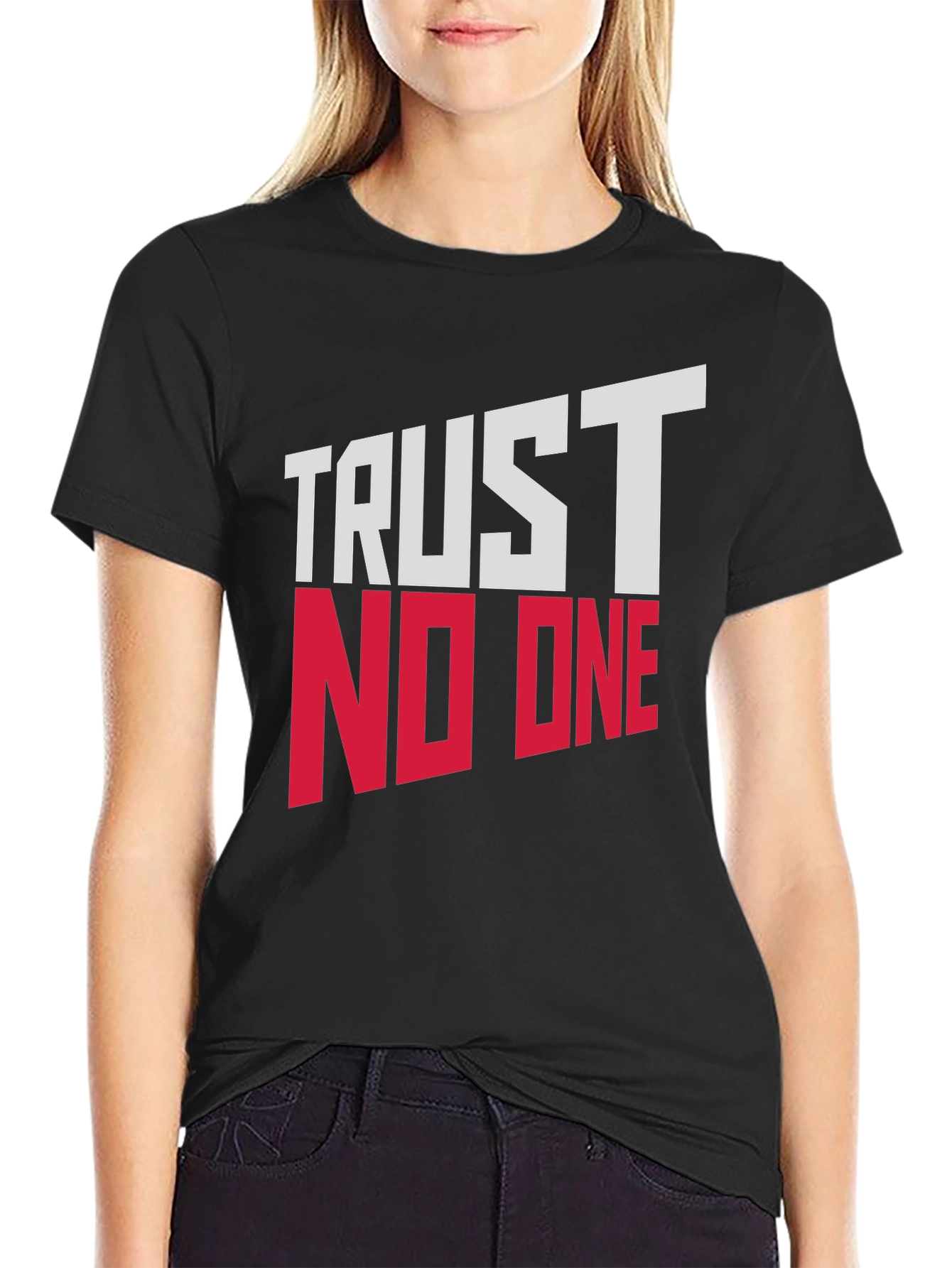 Trust No One Graphic Print Black T-Shirt