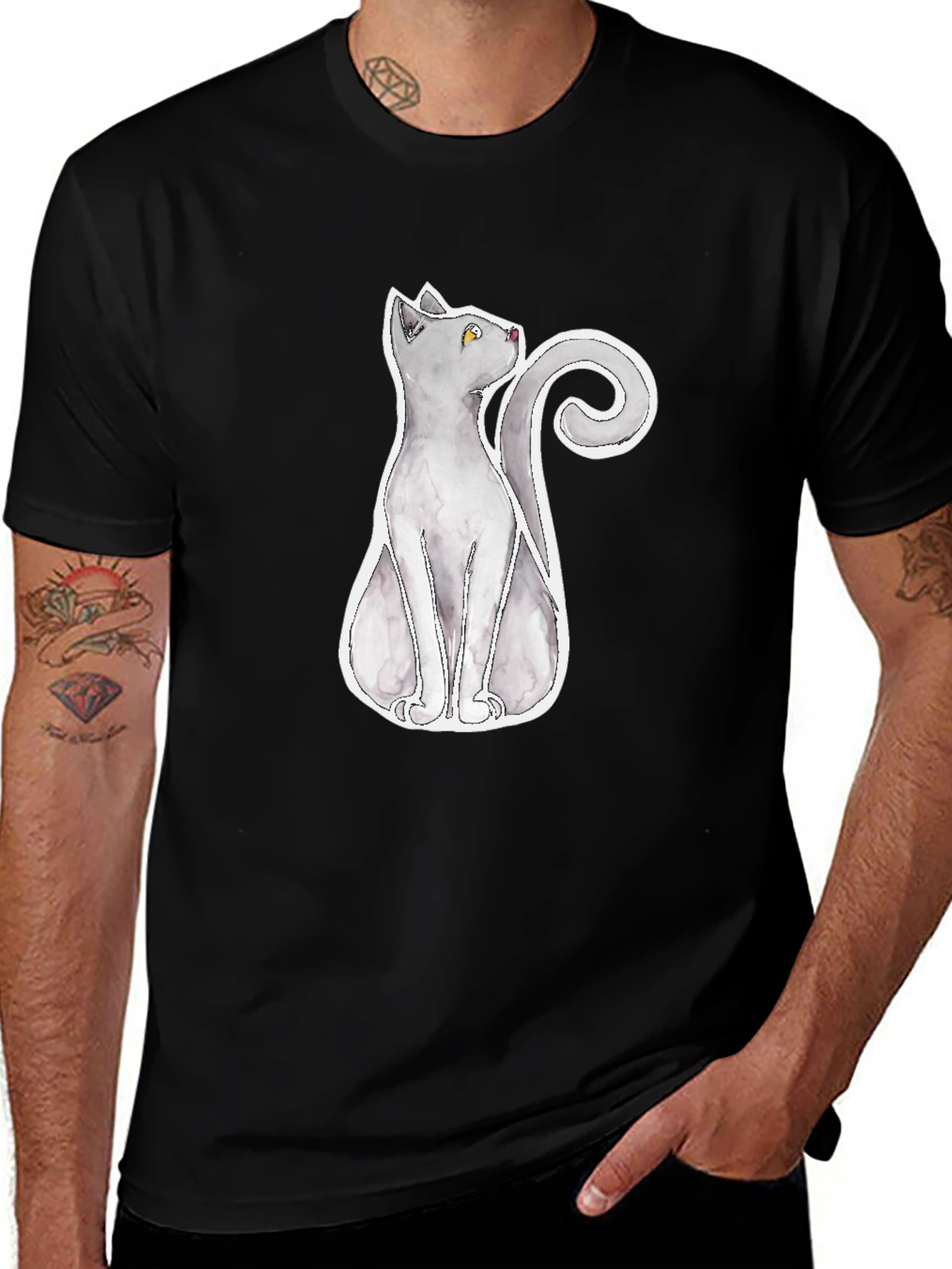Grey Cat Graphic Tee - Mens Black T-Shirt