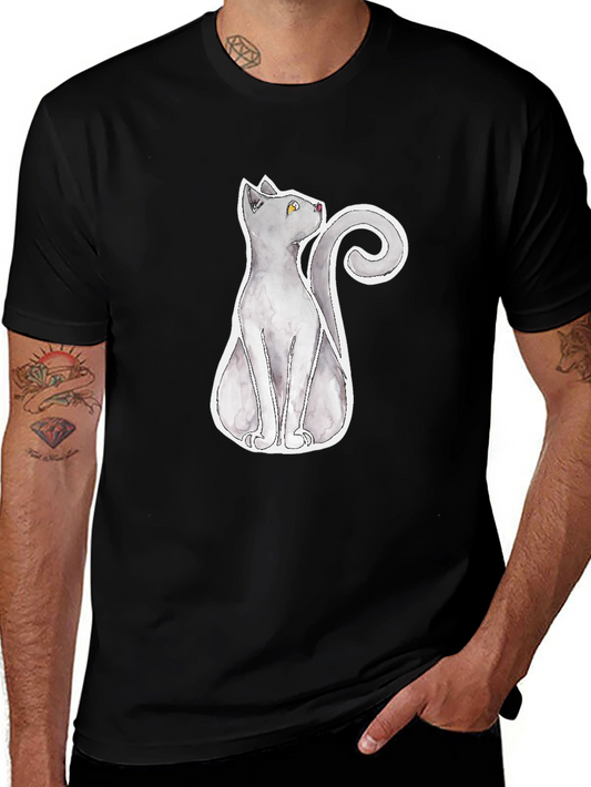 Grey Cat Graphic Tee - Mens Black T-Shirt
