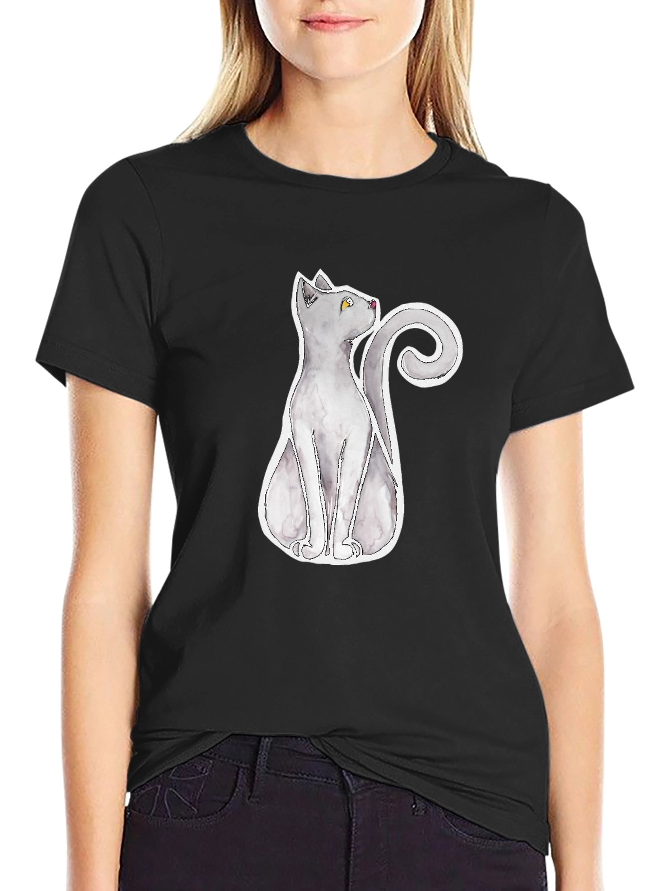 Grey Cat Graphic Tee - Mens Black T-Shirt