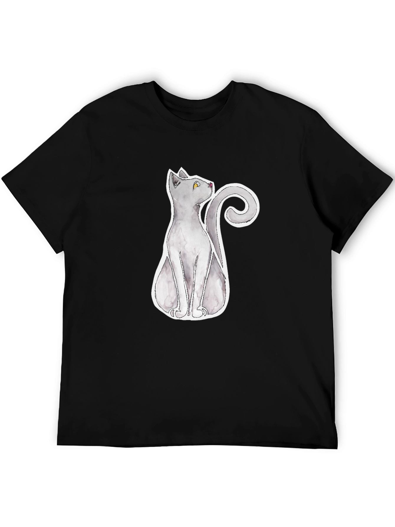 Grey Cat Graphic Tee - Mens Black T-Shirt