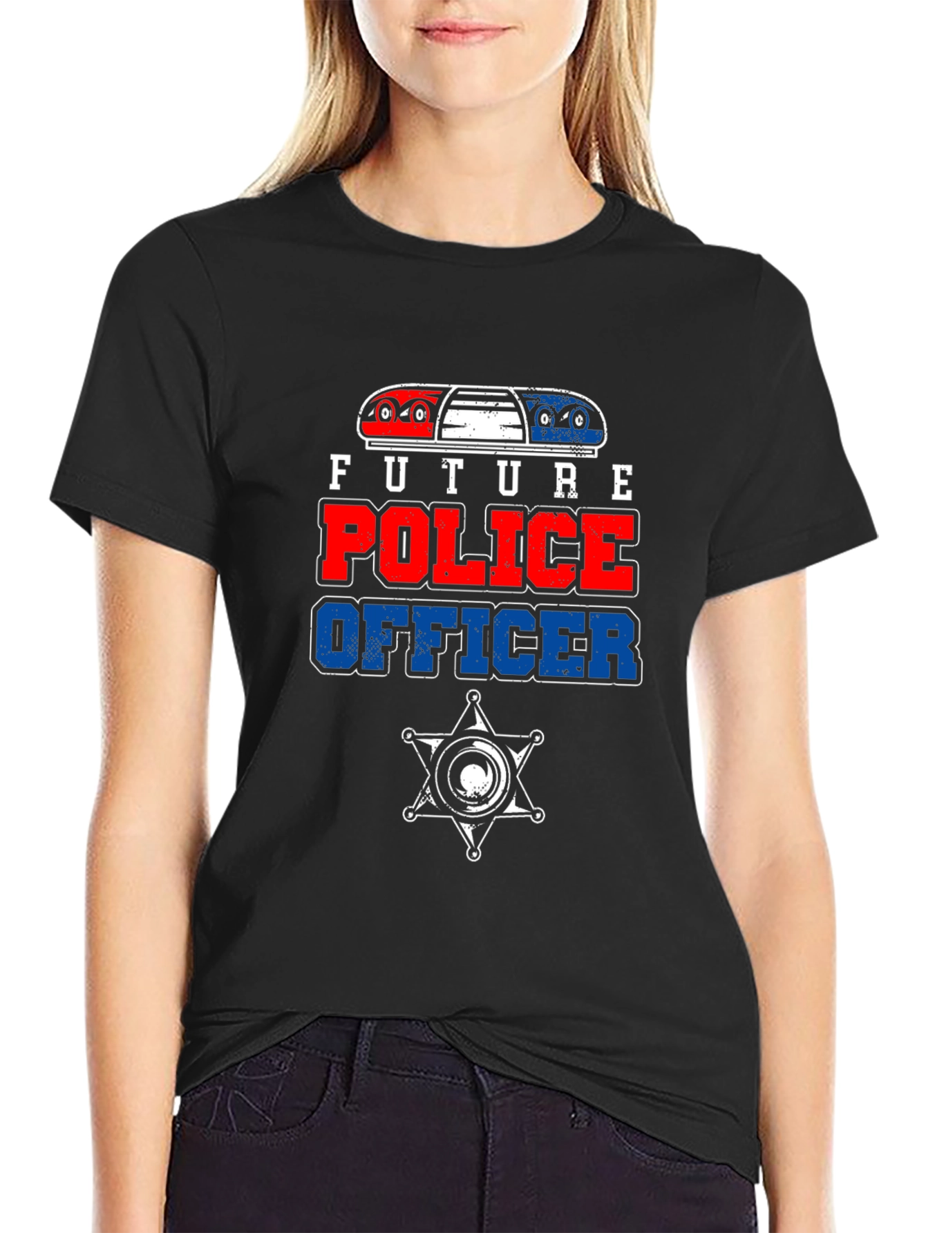 Future Police Officer Graphic Tee - Black Cotton T-Shirt