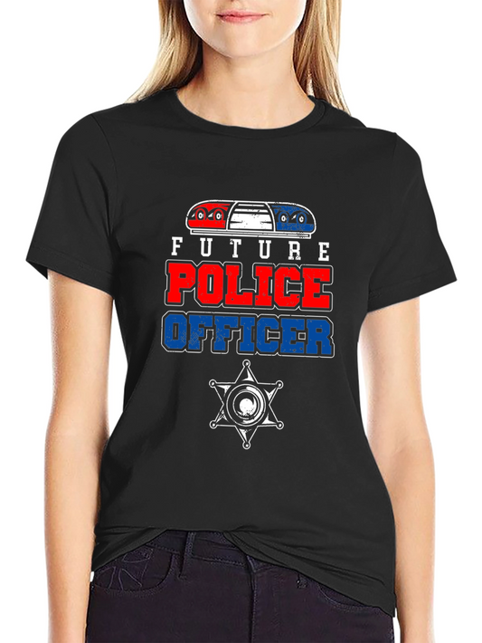 Future Police Officer Graphic Tee - Black Cotton T-Shirt