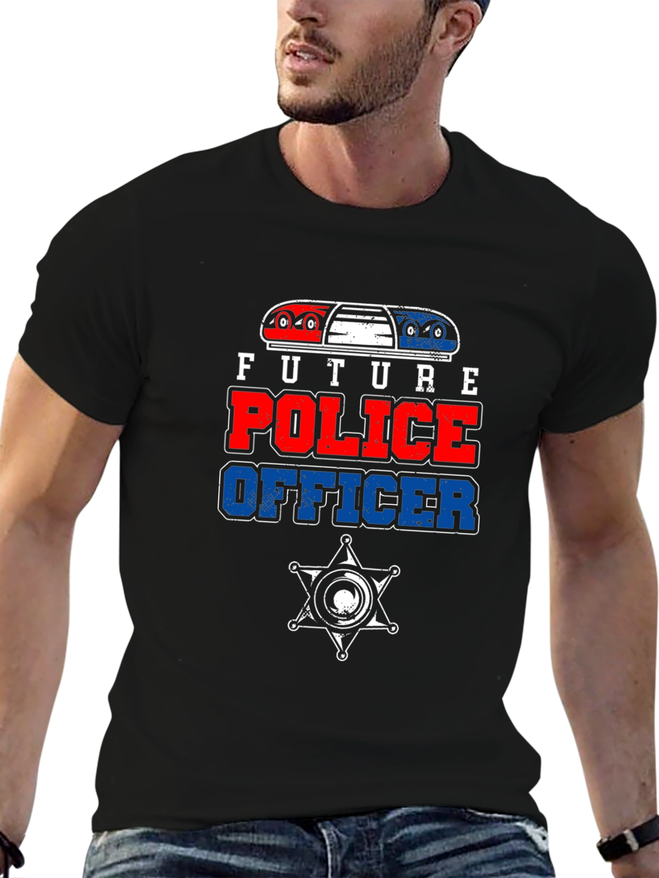 Future Police Officer Graphic Tee - Black Cotton T-Shirt