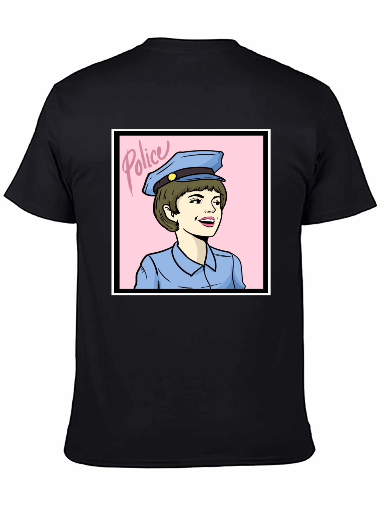 Retro Police Woman Graphic Tee - Black