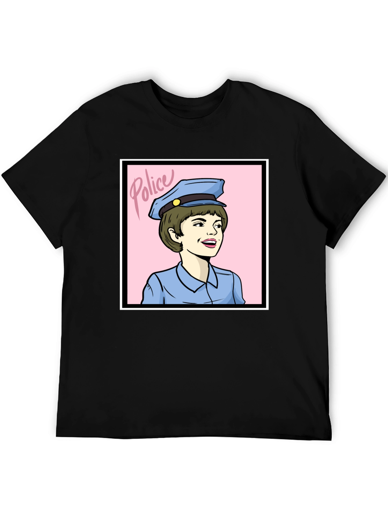 Retro Police Woman Graphic Tee - Black