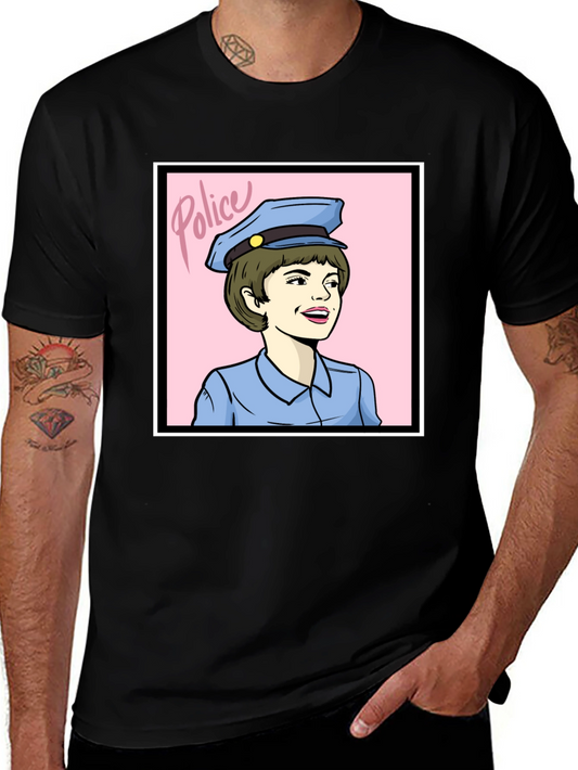Retro Police Woman Graphic Tee - Black