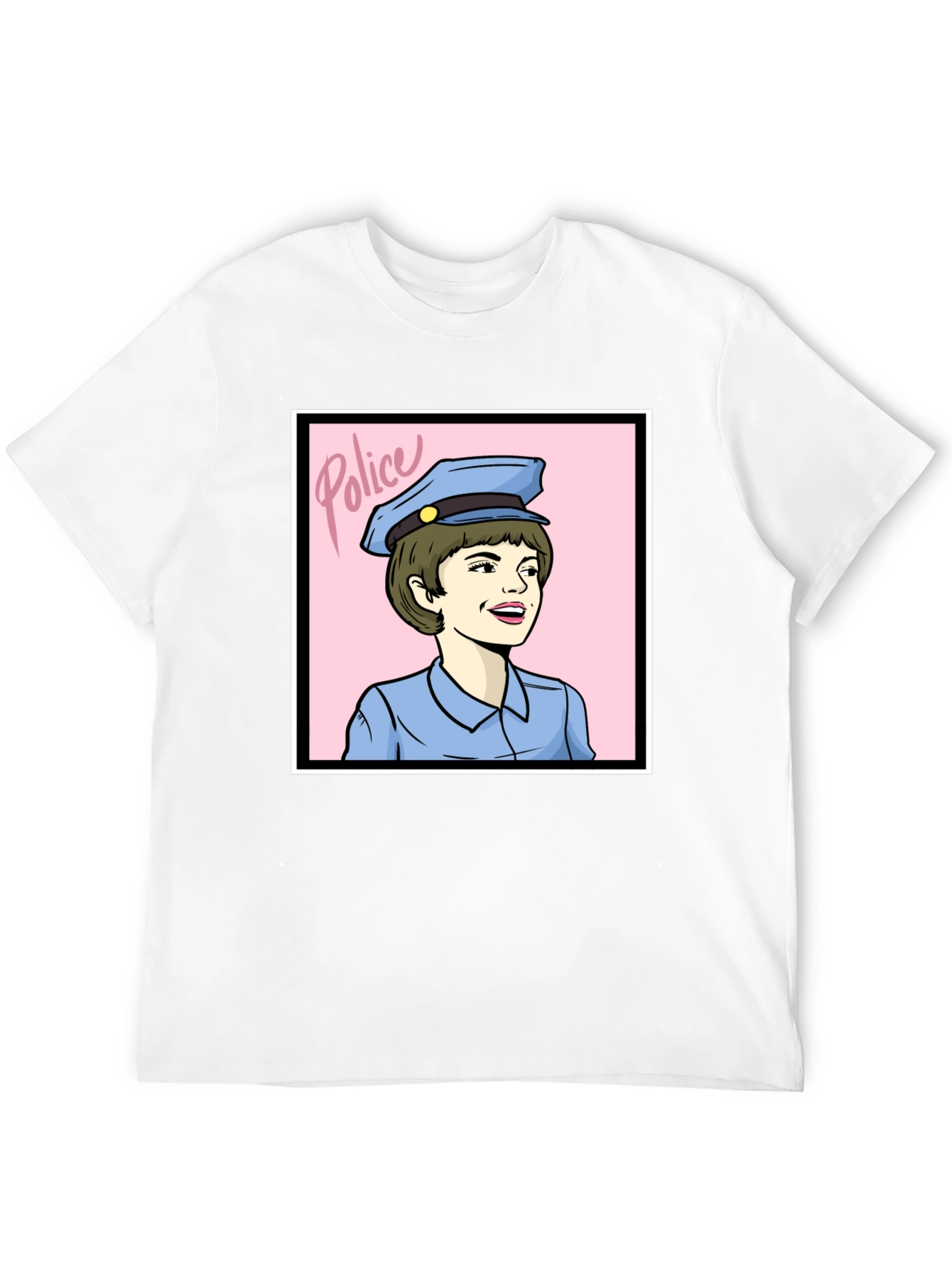 Retro Police Woman Graphic Tee - Black