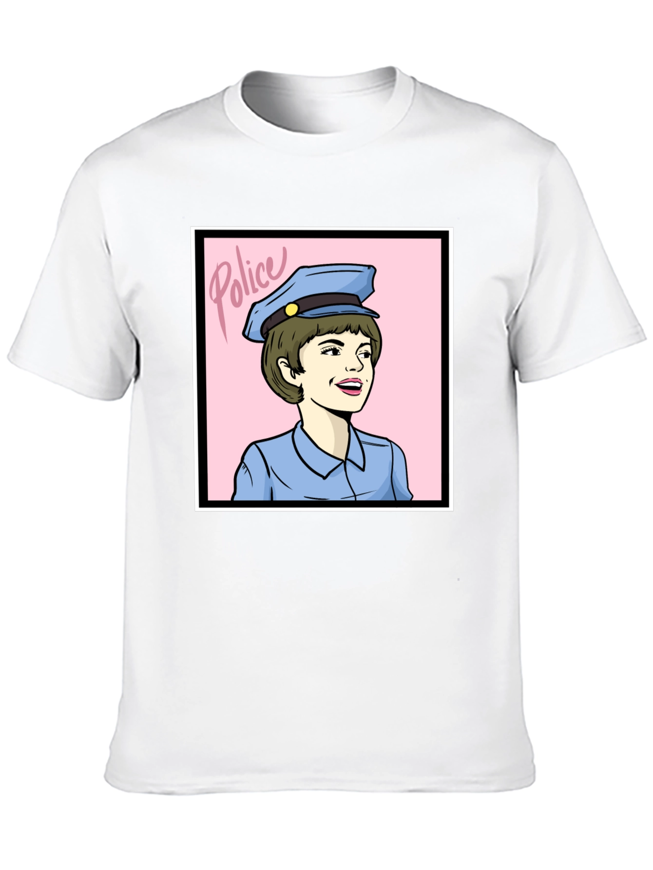 Retro Police Woman Graphic Tee - Black