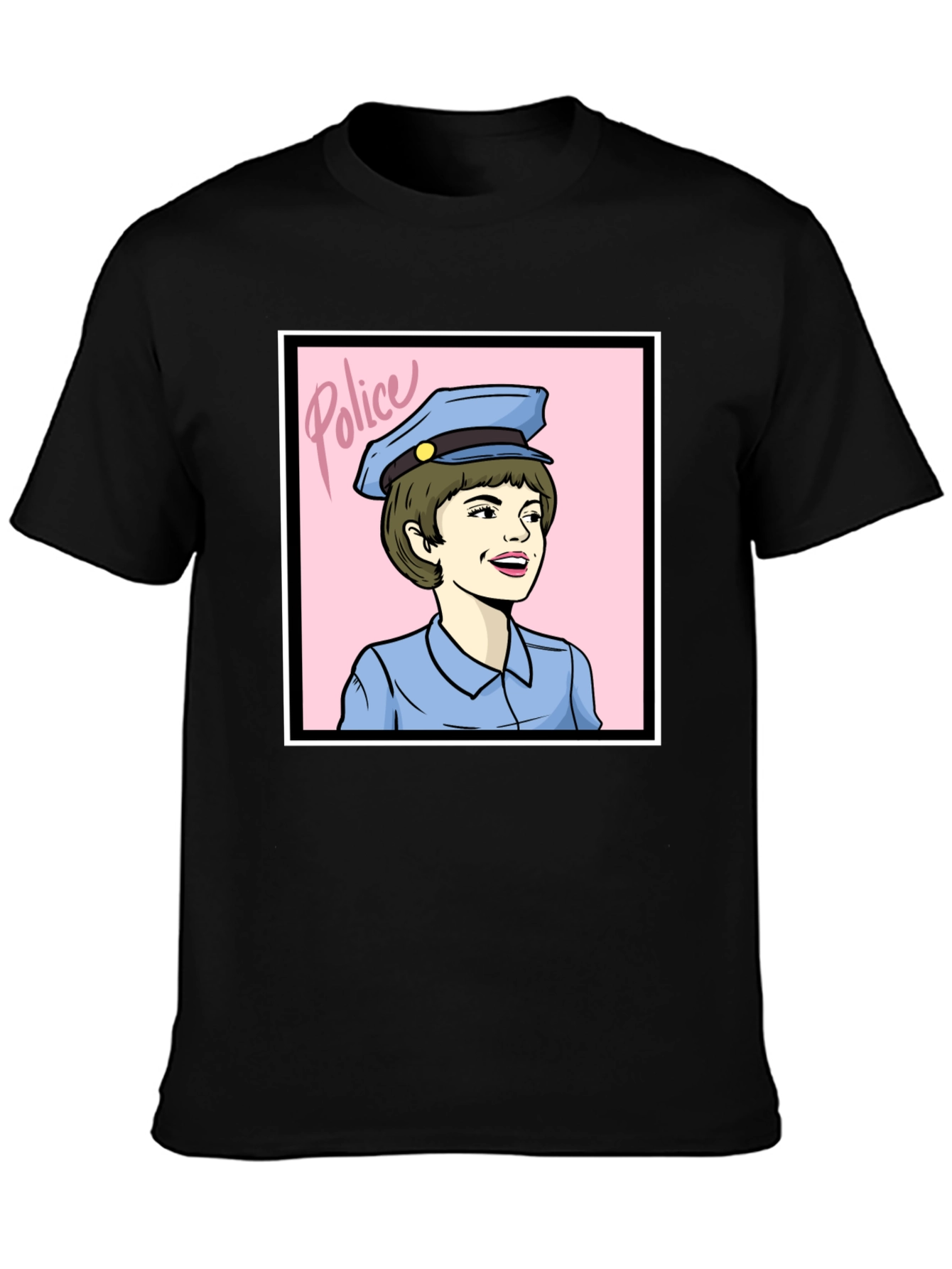 Retro Police Woman Graphic Tee - Black