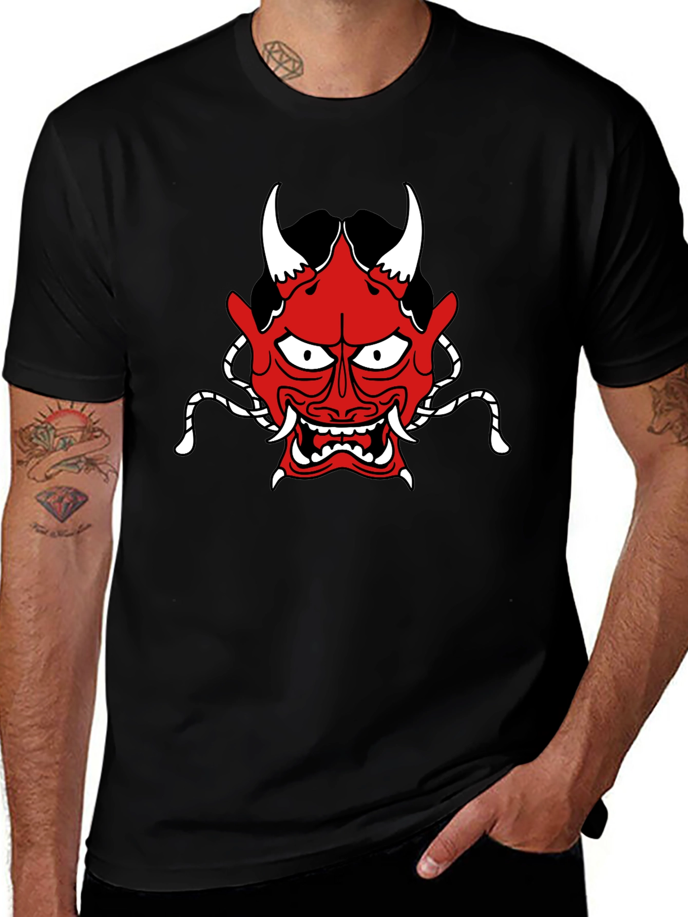 Oni Mask Graphic Tee - Stylish Japanese Demon Design