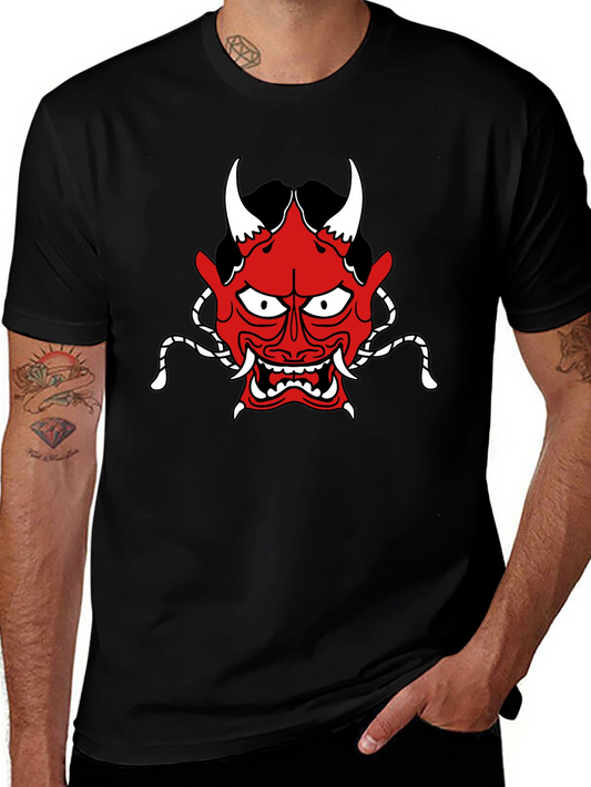 Oni Mask Graphic Tee - Stylish Japanese Demon Design