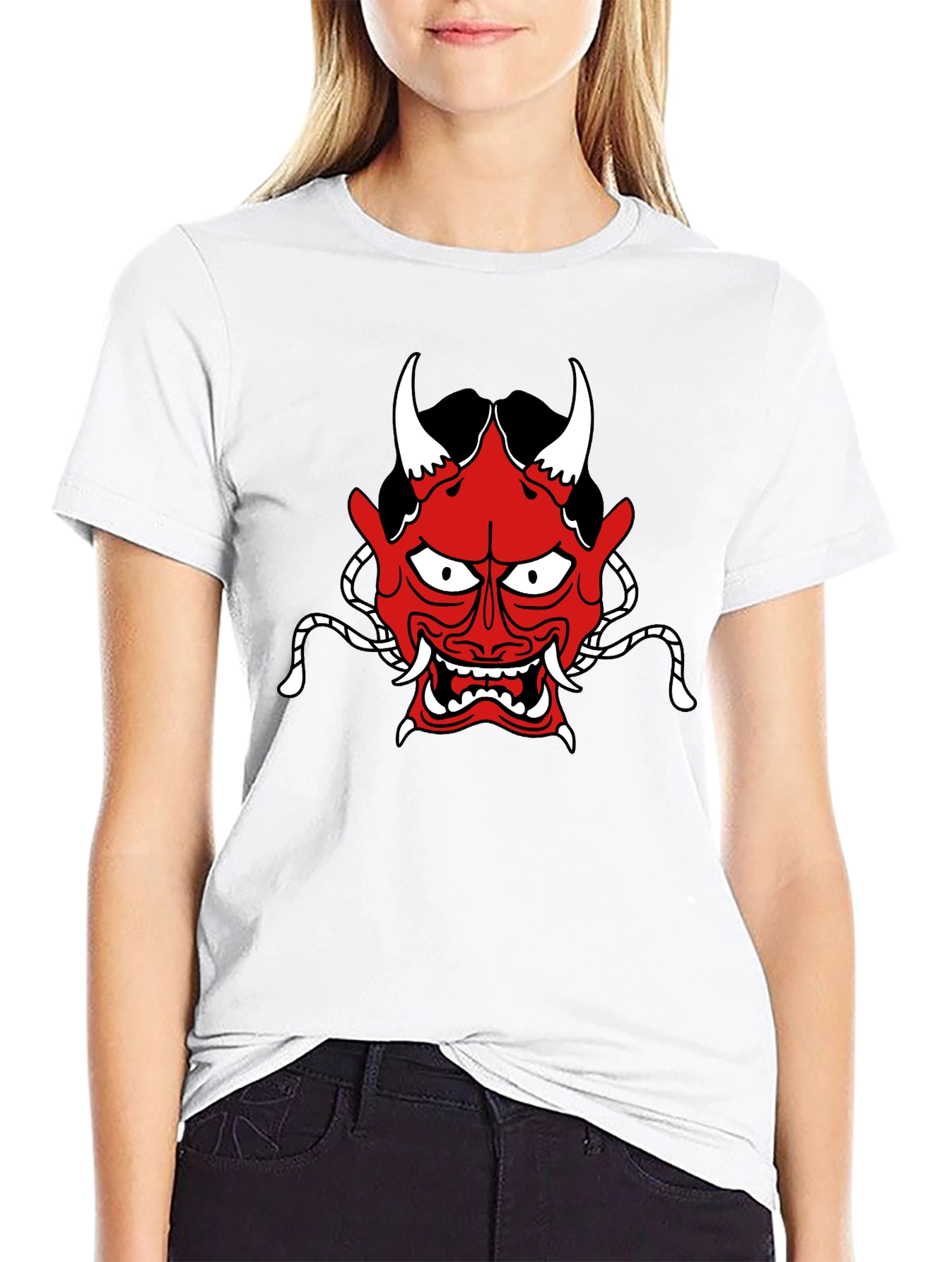 Oni Mask Graphic Tee - Stylish Japanese Demon Design
