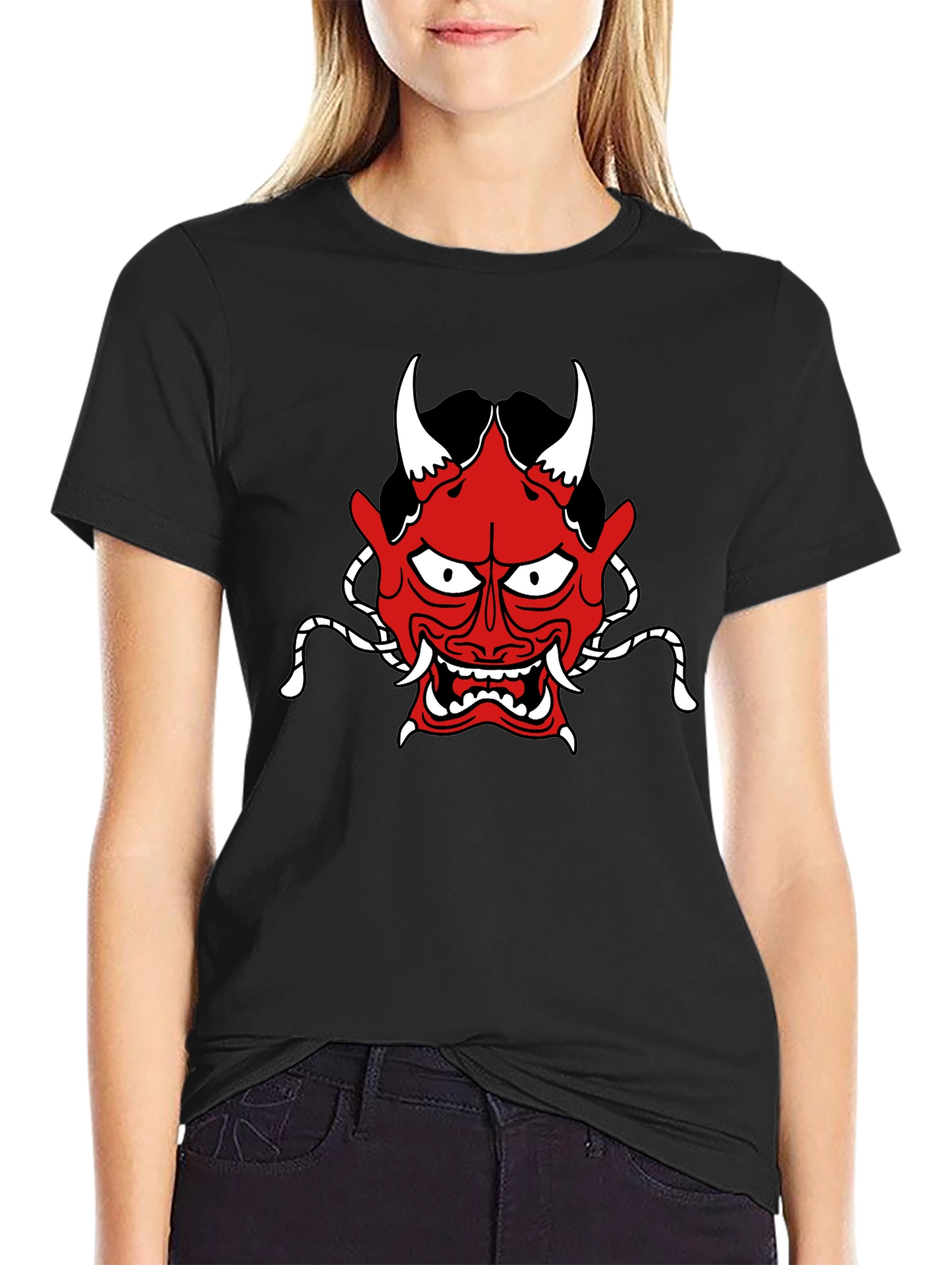 Oni Mask Graphic Tee - Stylish Japanese Demon Design