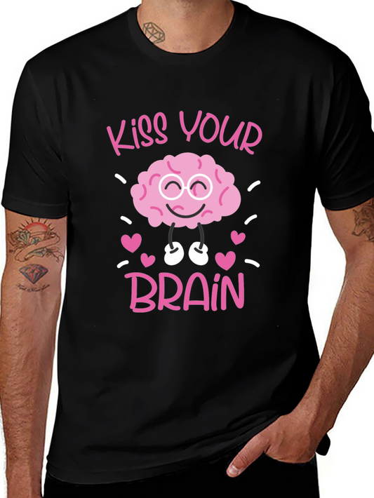Kiss Your Brain Graphic Tee - Black Cotton Shirt