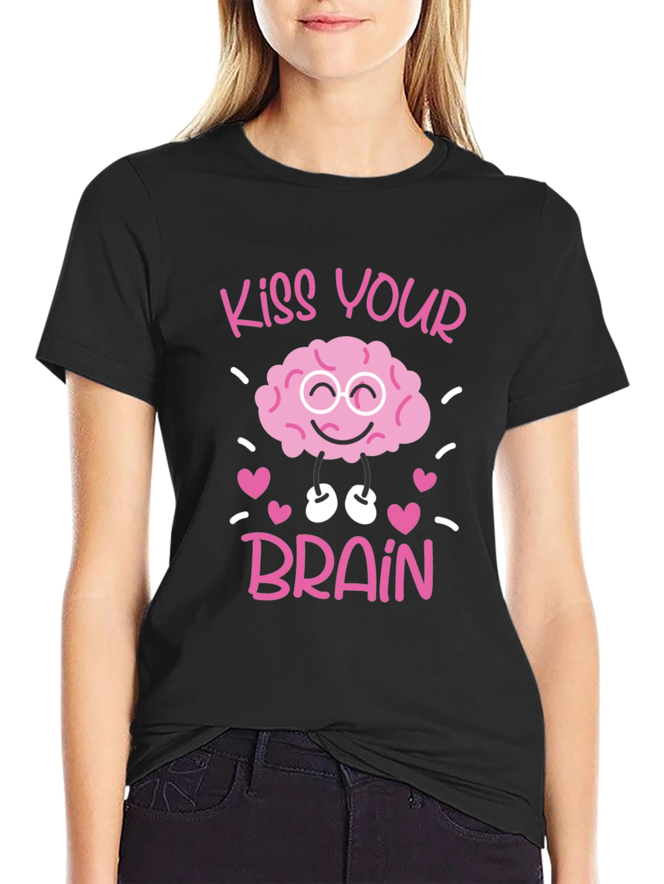 Kiss Your Brain Graphic Tee - Black Cotton Shirt
