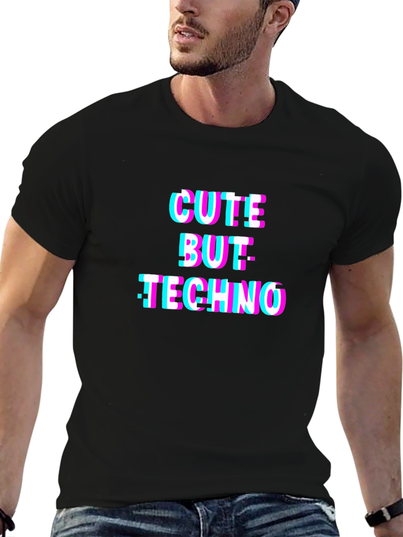 Cute But Techno T-Shirt - Glitch Style Black Tee