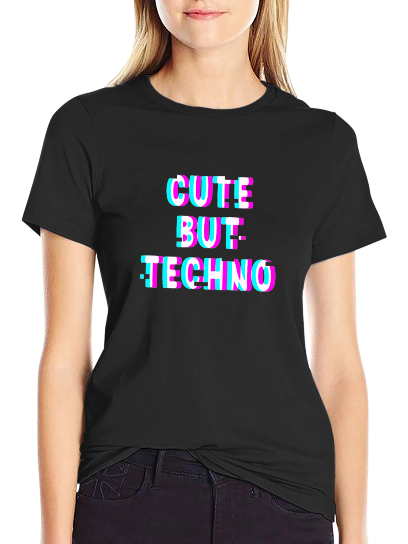 Cute But Techno T-Shirt - Glitch Style Black Tee